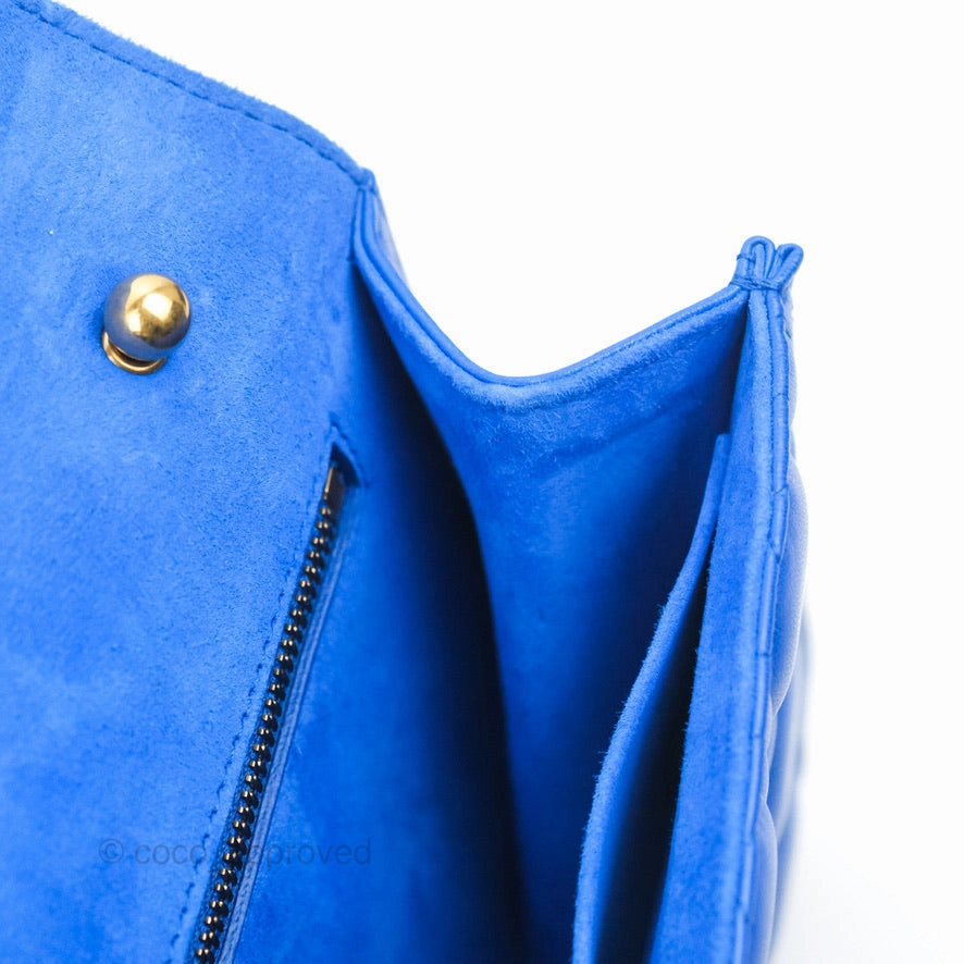 Christian Dior Large Dioraddict Flap Bag Blue Cannage Lambskin Aged Gold Hardware