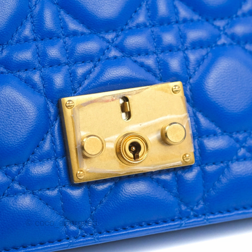 Christian Dior Large Dioraddict Flap Bag Blue Cannage Lambskin Aged Gold Hardware