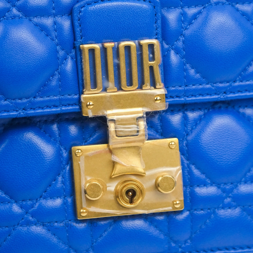Christian Dior Large Dioraddict Flap Bag Blue Cannage Lambskin Aged Gold Hardware