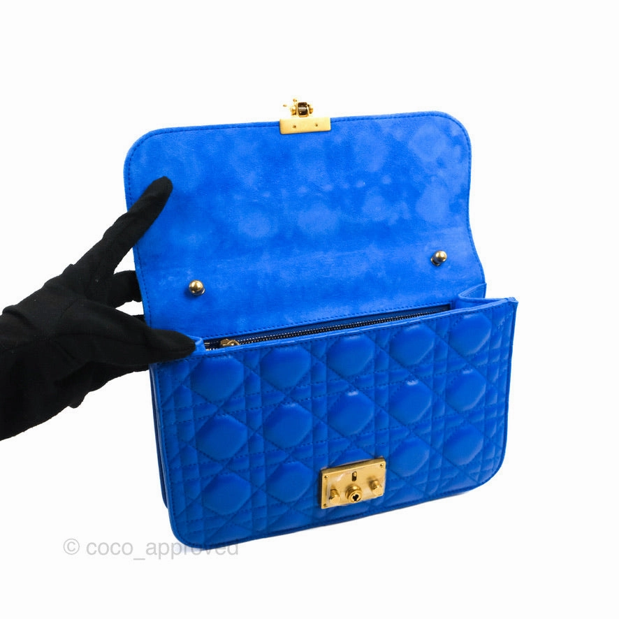 Christian Dior Large Dioraddict Flap Bag Blue Cannage Lambskin Aged Gold Hardware