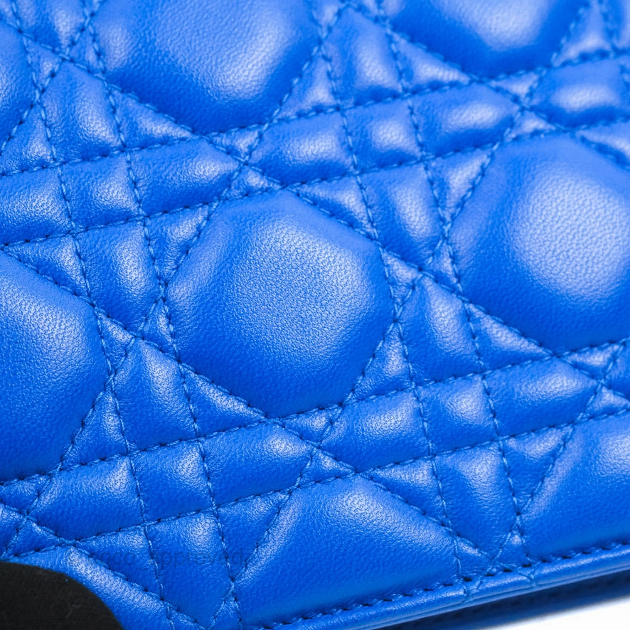 Christian Dior Large Dioraddict Flap Bag Blue Cannage Lambskin Aged Gold Hardware