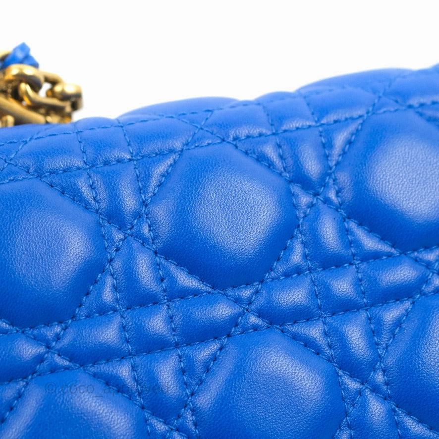 Christian Dior Large Dioraddict Flap Bag Blue Cannage Lambskin Aged Gold Hardware