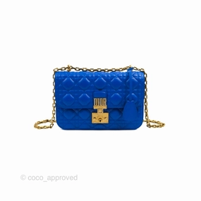 Christian Dior Large Dioraddict Flap Bag Blue Cannage Lambskin Aged Gold Hardware