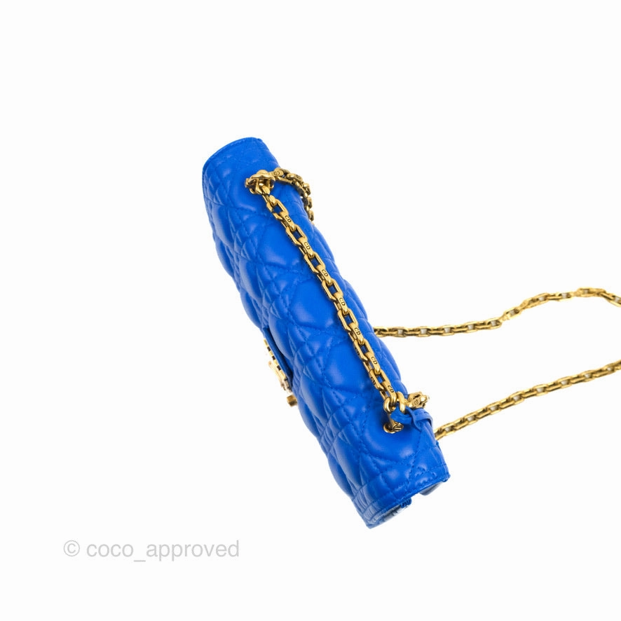 Christian Dior Large Dioraddict Flap Bag Blue Cannage Lambskin Aged Gold Hardware