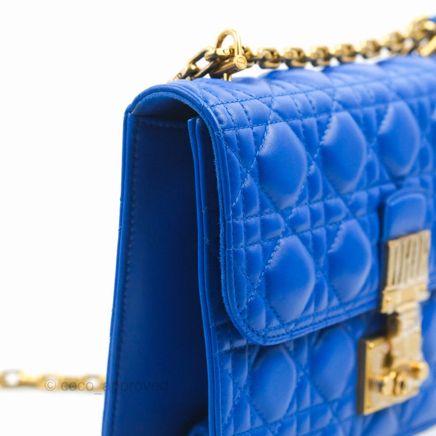 Christian Dior Large Dioraddict Flap Bag Blue Cannage Lambskin Aged Gold Hardware