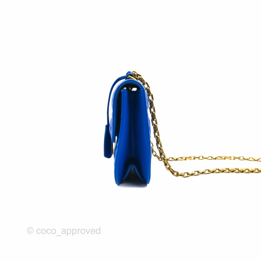 Christian Dior Large Dioraddict Flap Bag Blue Cannage Lambskin Aged Gold Hardware