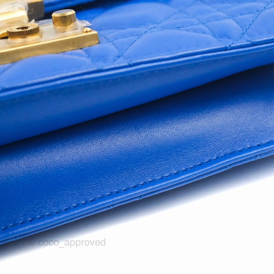 Christian Dior Large Dioraddict Flap Bag Blue Cannage Lambskin Aged Gold Hardware