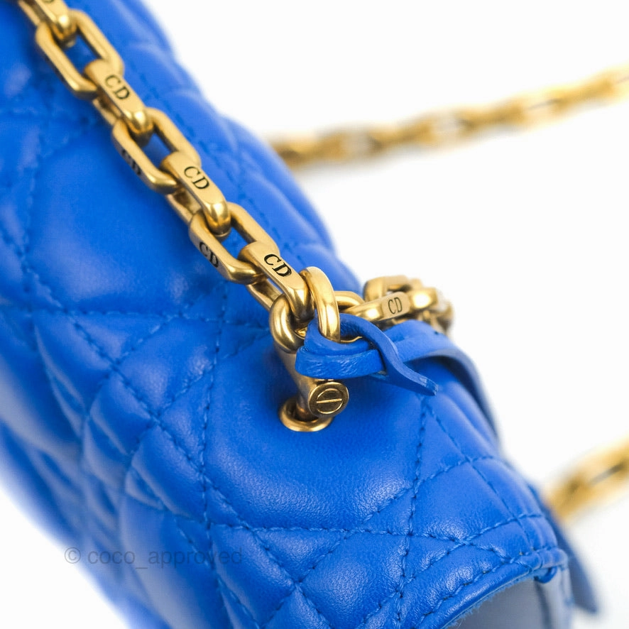 Christian Dior Large Dioraddict Flap Bag Blue Cannage Lambskin Aged Gold Hardware