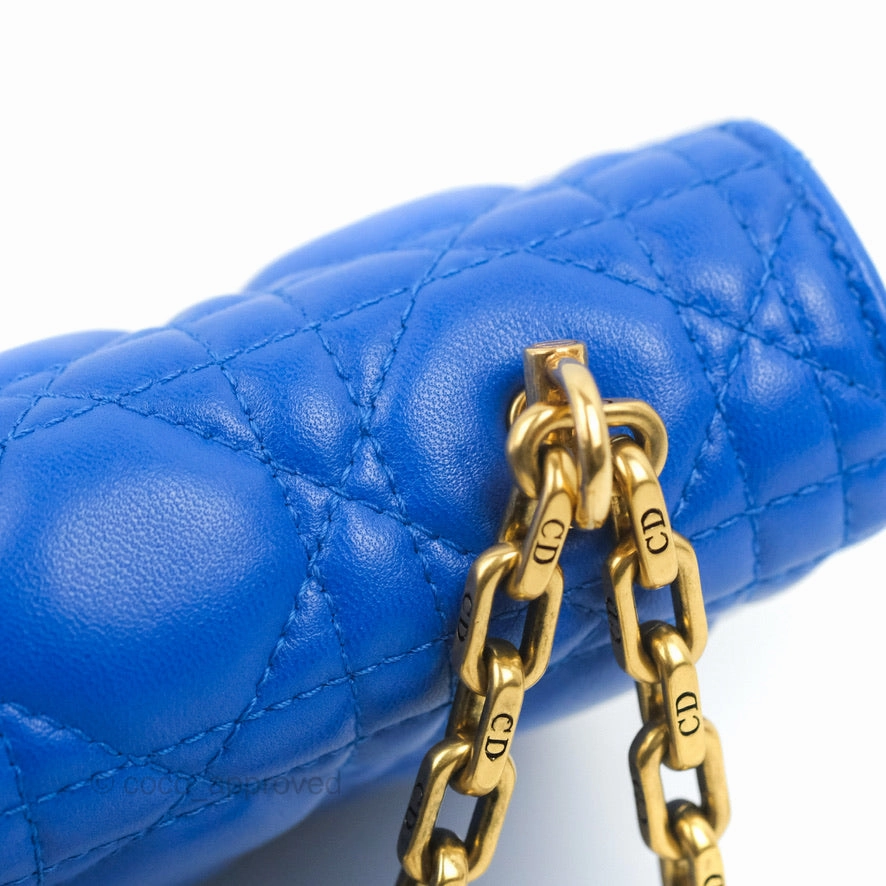 Christian Dior Large Dioraddict Flap Bag Blue Cannage Lambskin Aged Gold Hardware