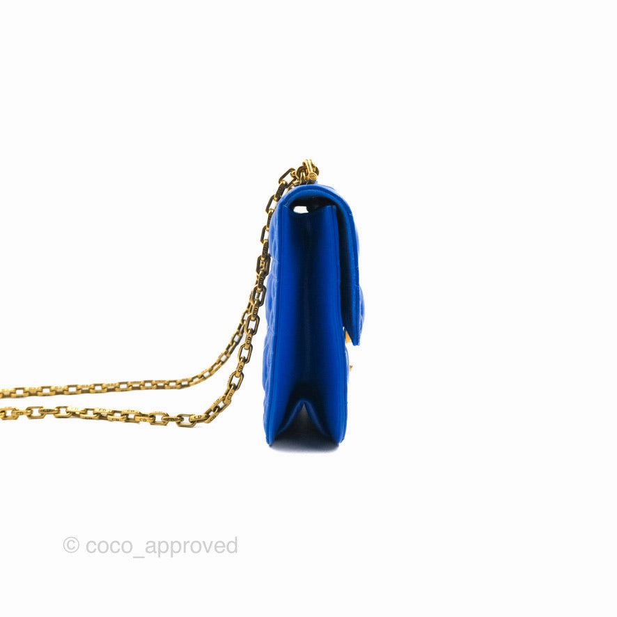 Christian Dior Large Dioraddict Flap Bag Blue Cannage Lambskin Aged Gold Hardware
