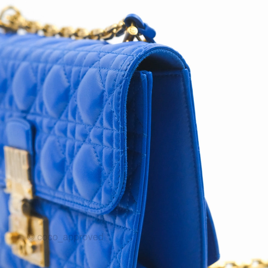 Christian Dior Large Dioraddict Flap Bag Blue Cannage Lambskin Aged Gold Hardware
