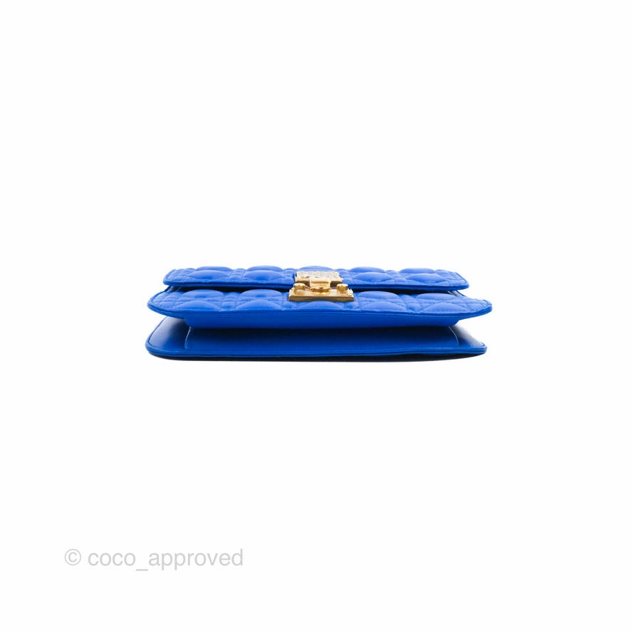 Christian Dior Large Dioraddict Flap Bag Blue Cannage Lambskin Aged Gold Hardware