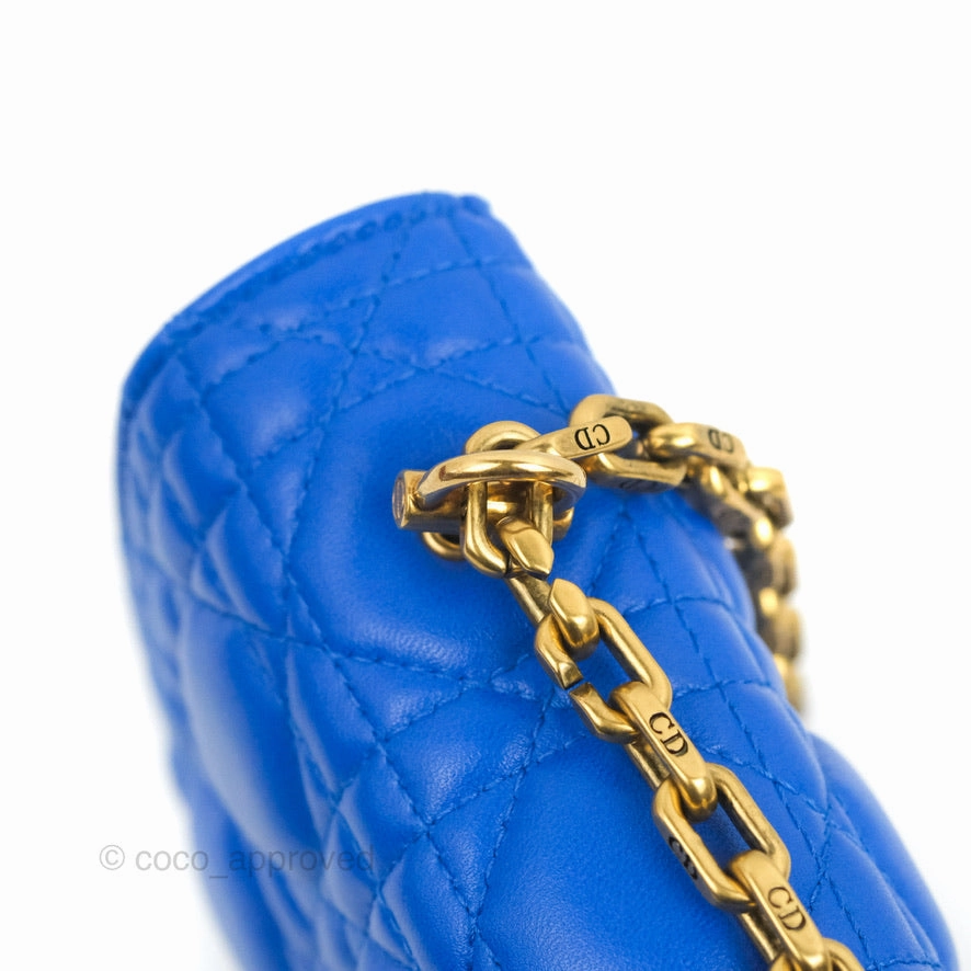 Christian Dior Large Dioraddict Flap Bag Blue Cannage Lambskin Aged Gold Hardware