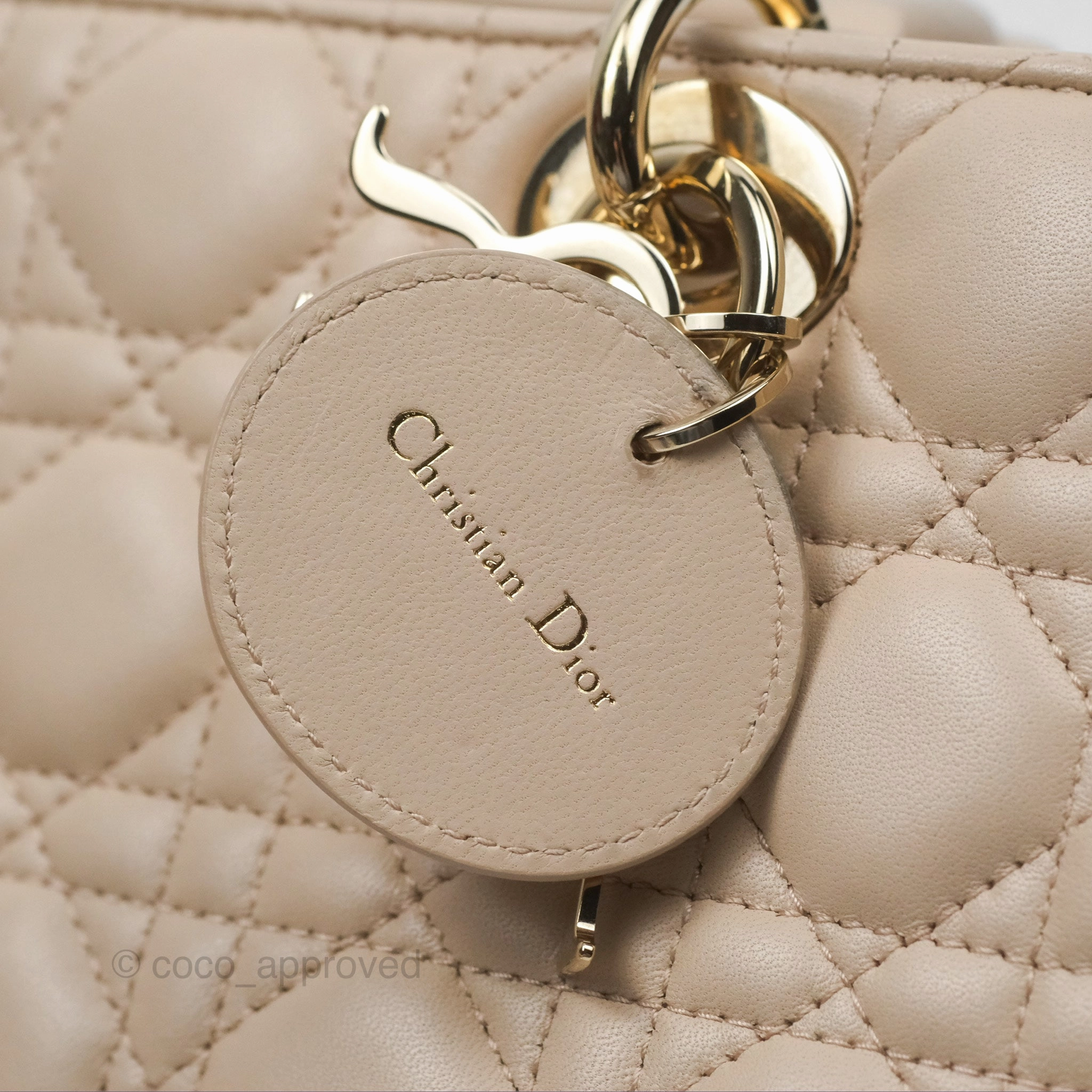 Christian Dior Medium Lady D-Joy Bag Beige Lambskin Cannage Gold Hardware