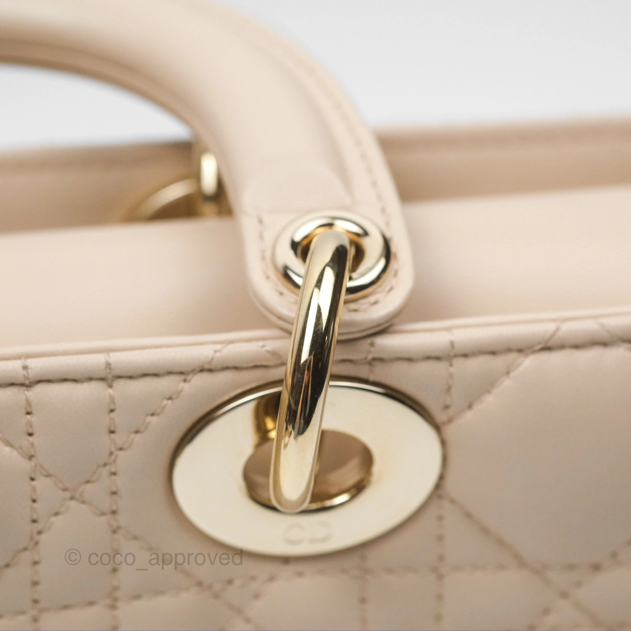 Christian Dior Medium Lady D-Joy Bag Beige Lambskin Cannage Gold Hardware