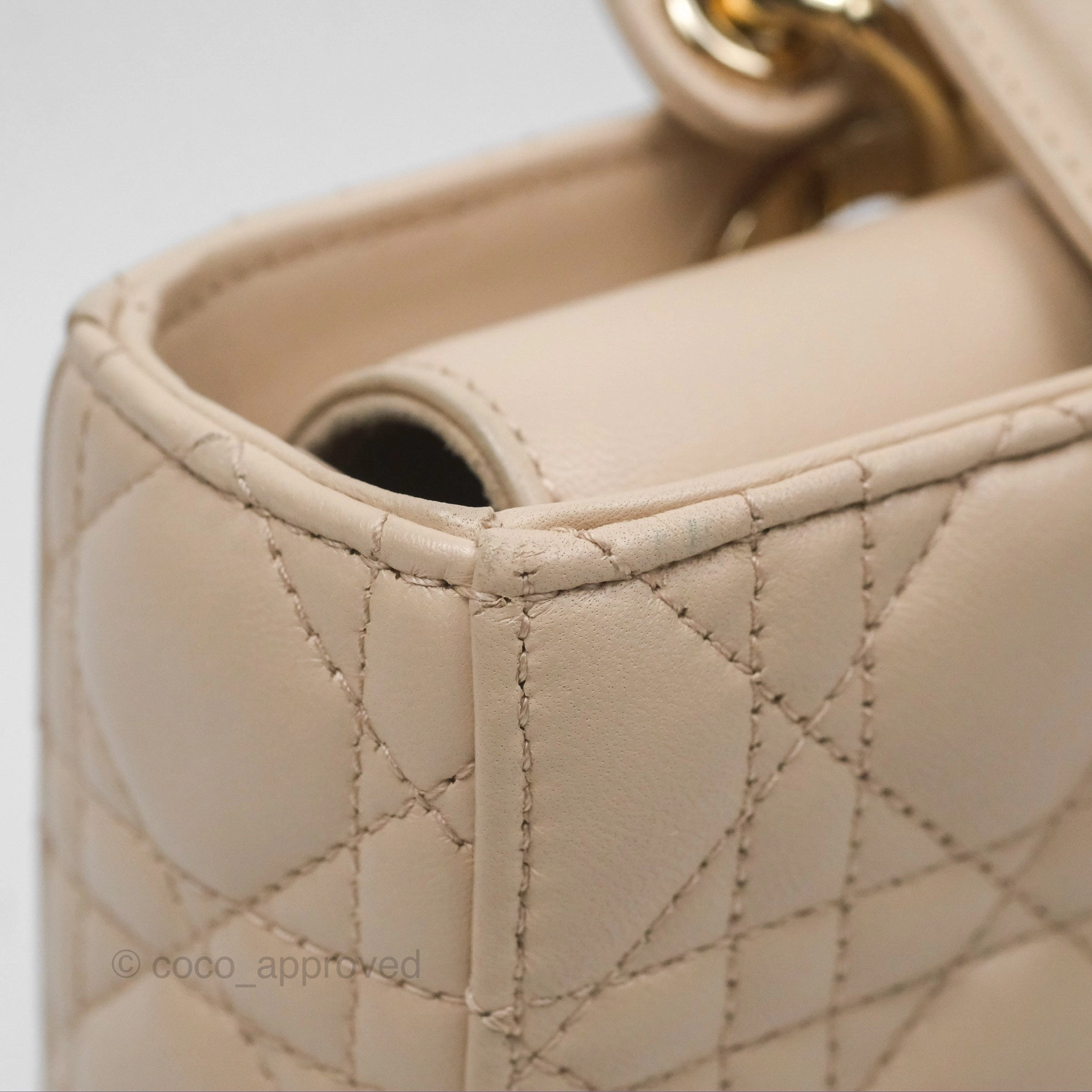 Christian Dior Medium Lady D-Joy Bag Beige Lambskin Cannage Gold Hardware