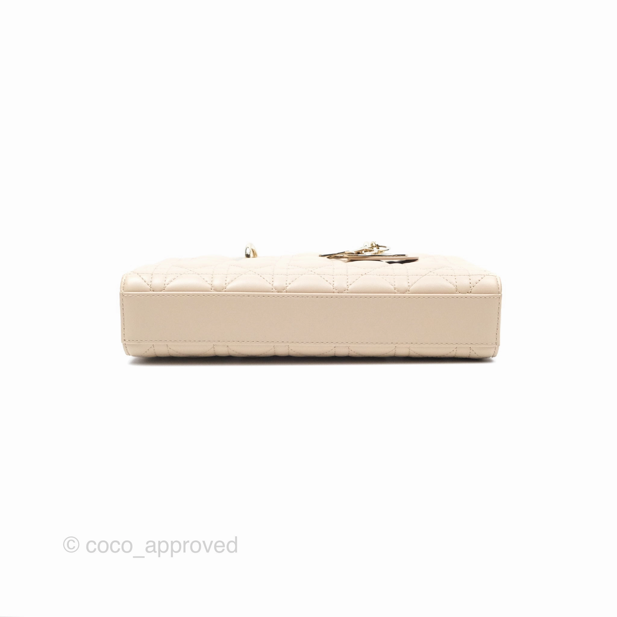 Christian Dior Medium Lady D-Joy Bag Beige Lambskin Cannage Gold Hardware