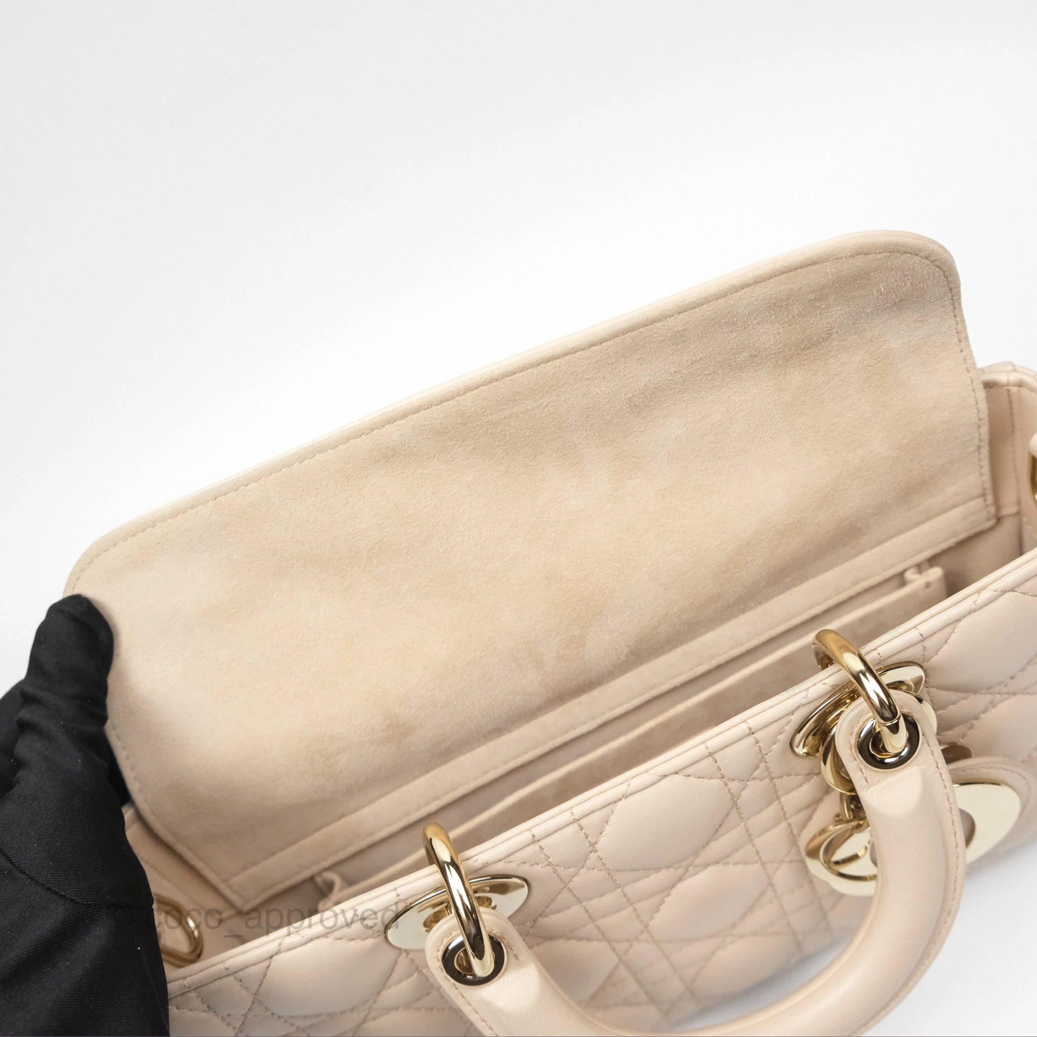 Christian Dior Medium Lady D-Joy Bag Beige Lambskin Cannage Gold Hardware