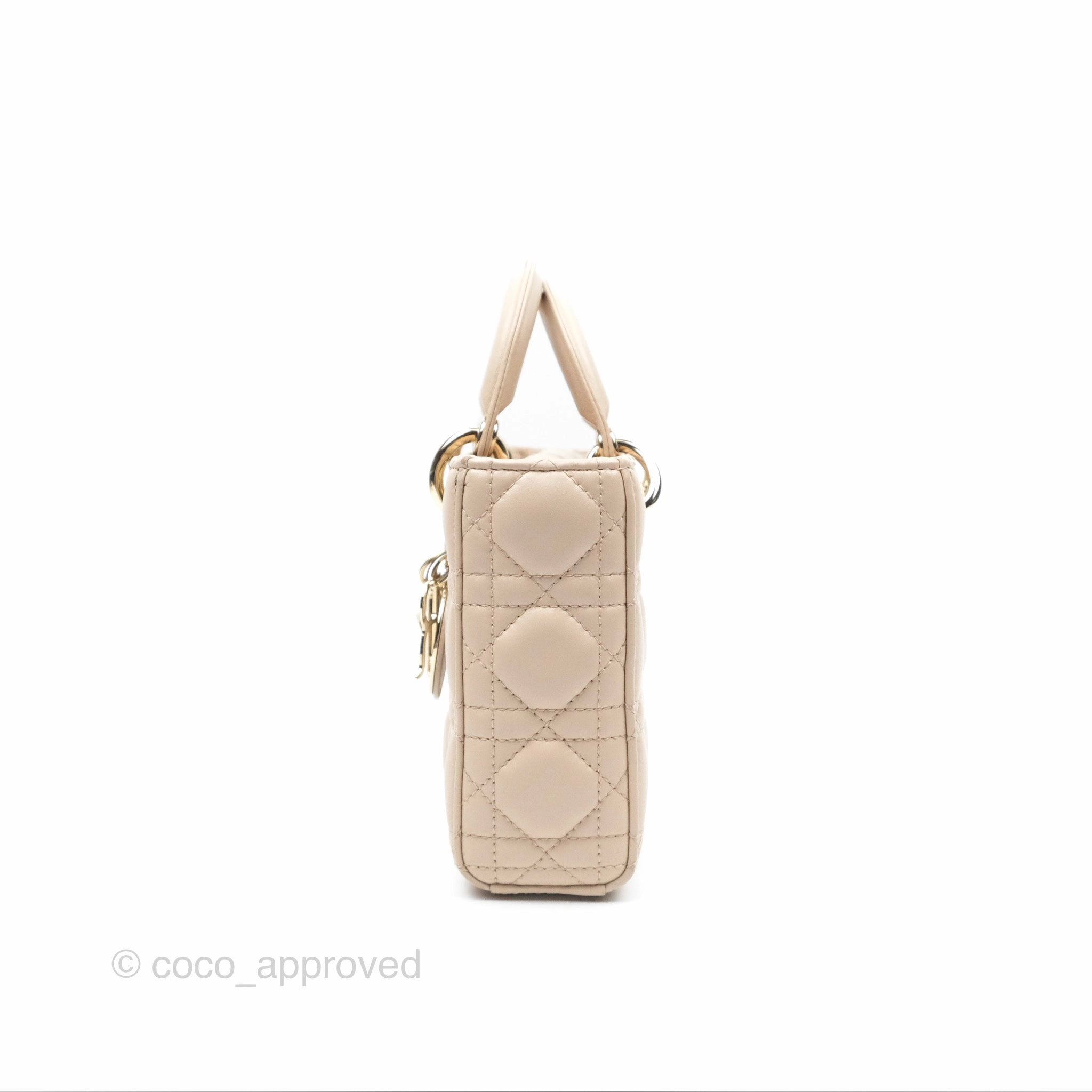 Christian Dior Medium Lady D-Joy Bag Beige Lambskin Cannage Gold Hardware