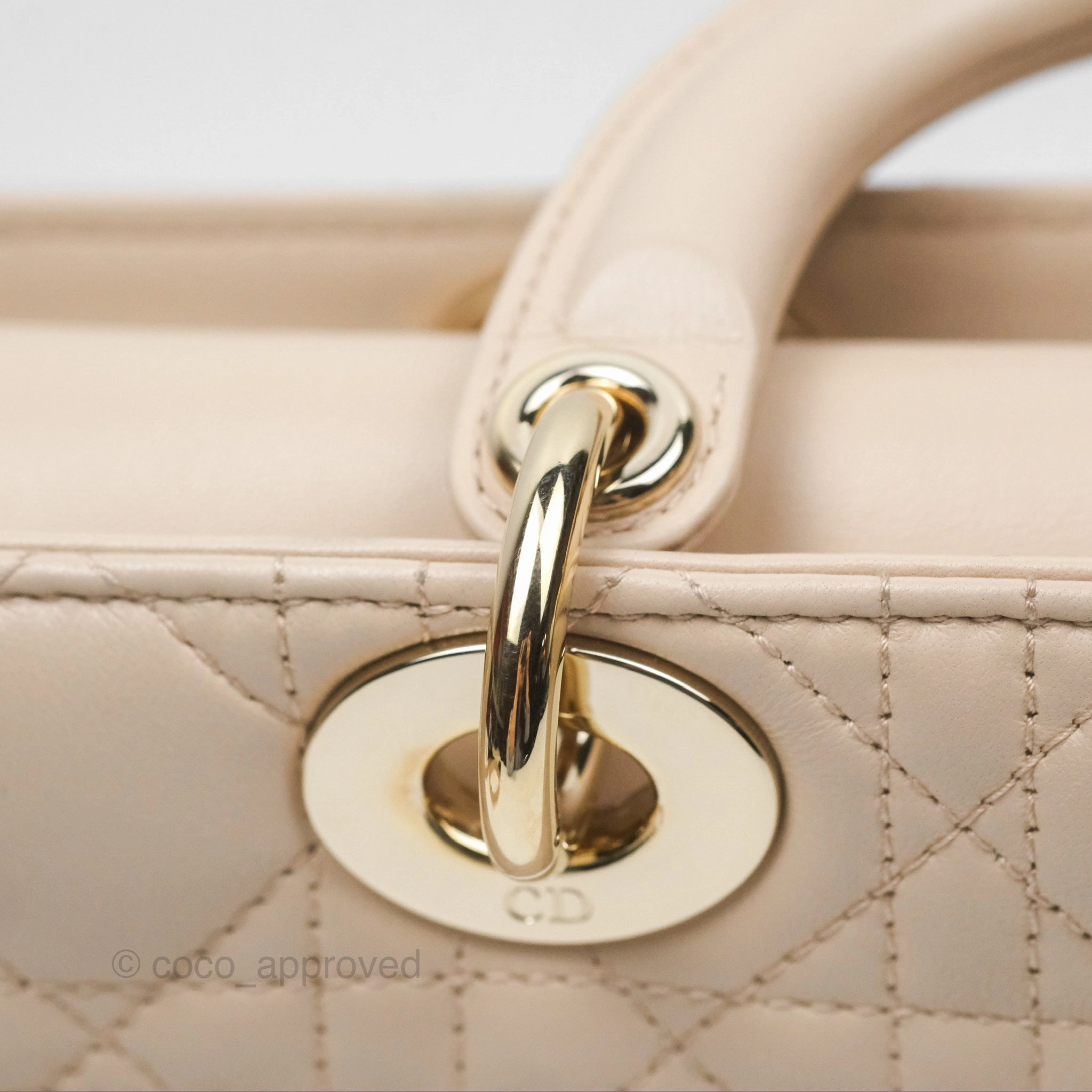 Christian Dior Medium Lady D-Joy Bag Beige Lambskin Cannage Gold Hardware