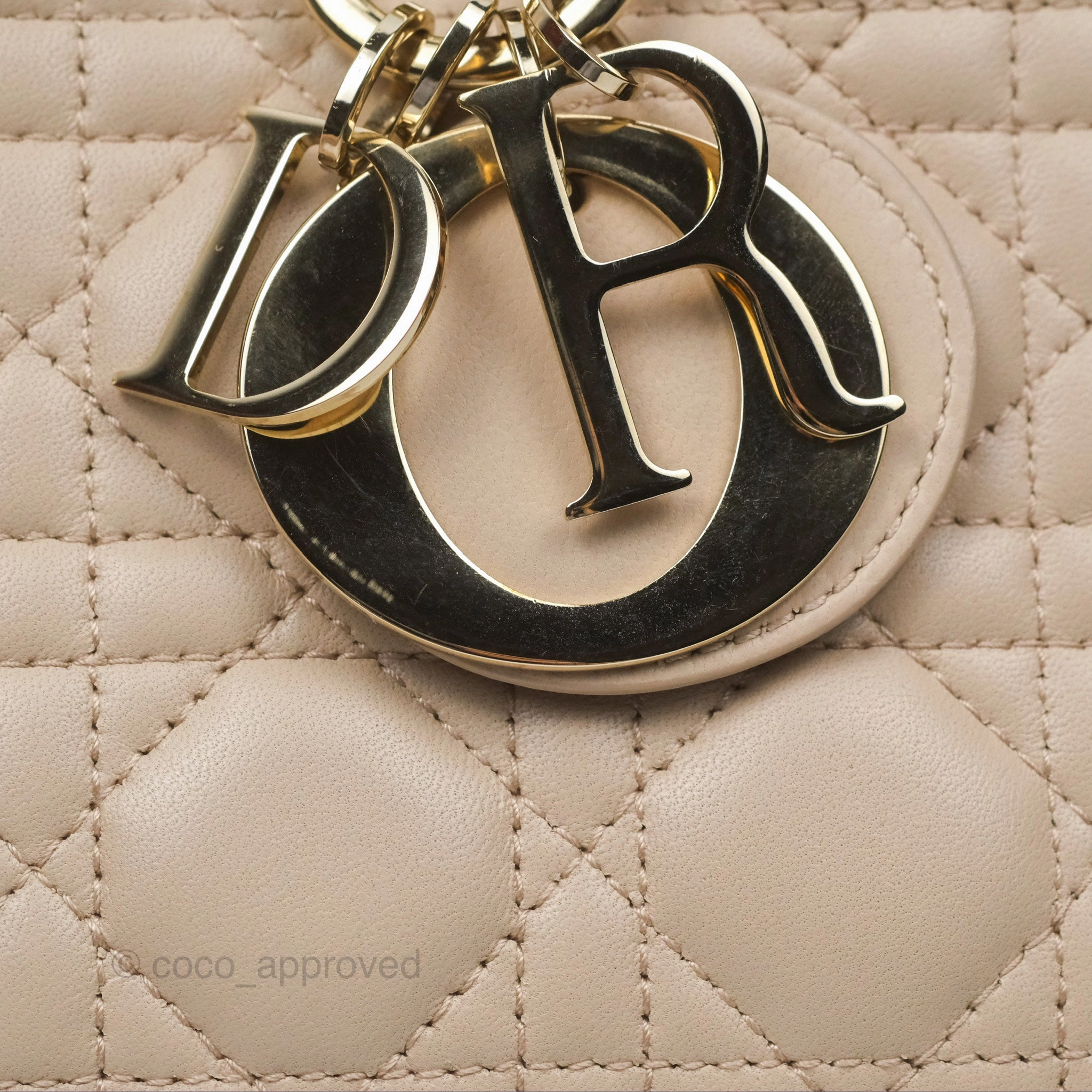 Christian Dior Medium Lady D-Joy Bag Beige Lambskin Cannage Gold Hardware
