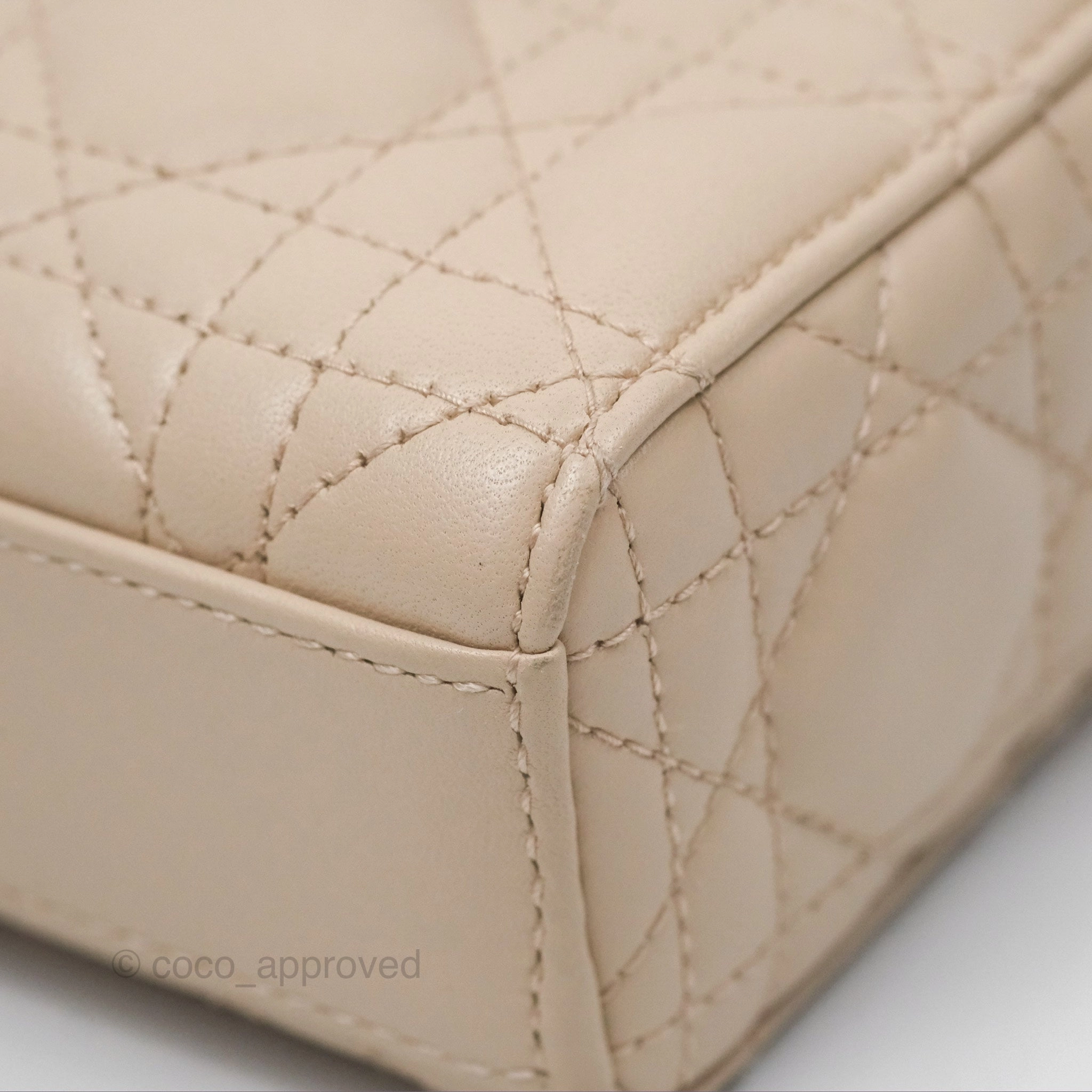 Christian Dior Medium Lady D-Joy Bag Beige Lambskin Cannage Gold Hardware