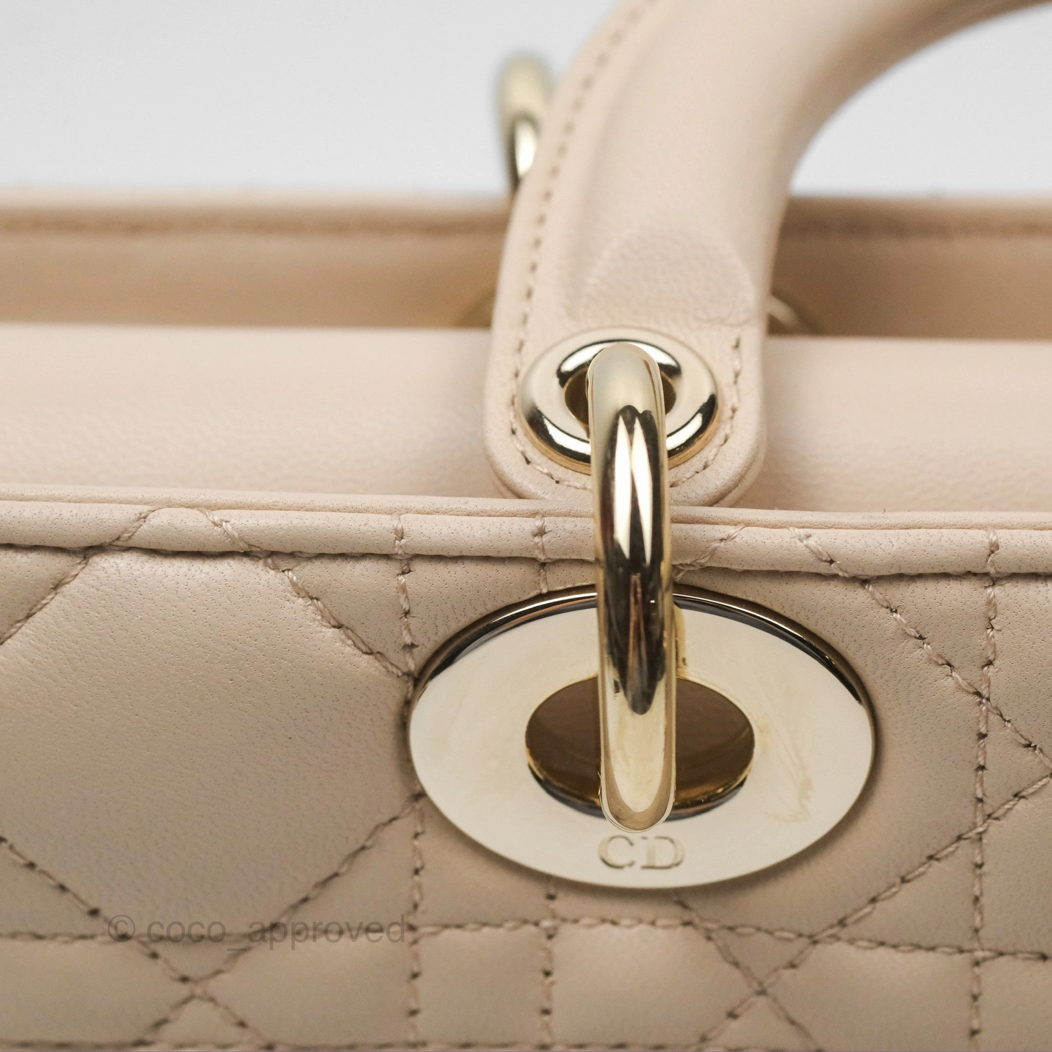 Christian Dior Medium Lady D-Joy Bag Beige Lambskin Cannage Gold Hardware