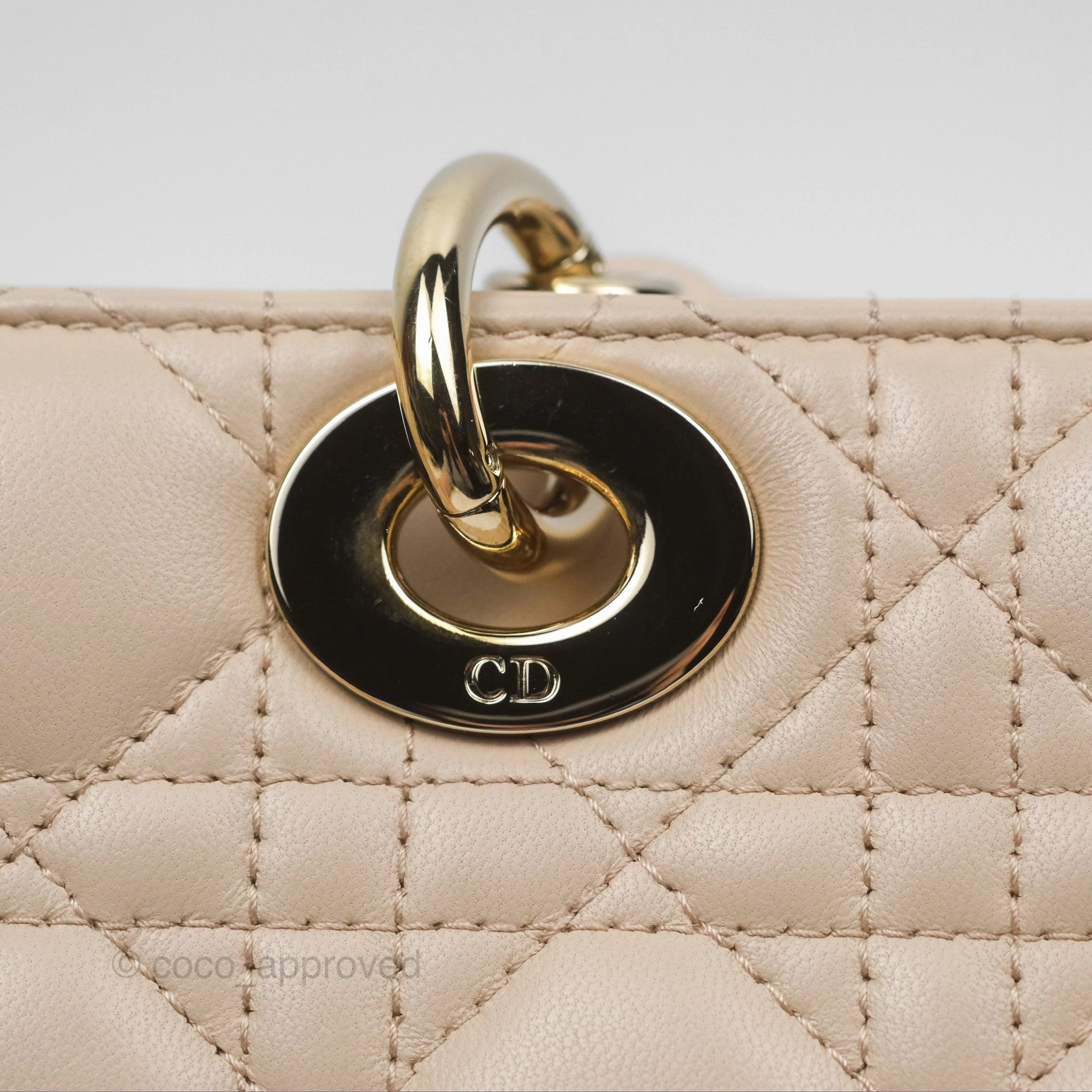 Christian Dior Medium Lady D-Joy Bag Beige Lambskin Cannage Gold Hardware