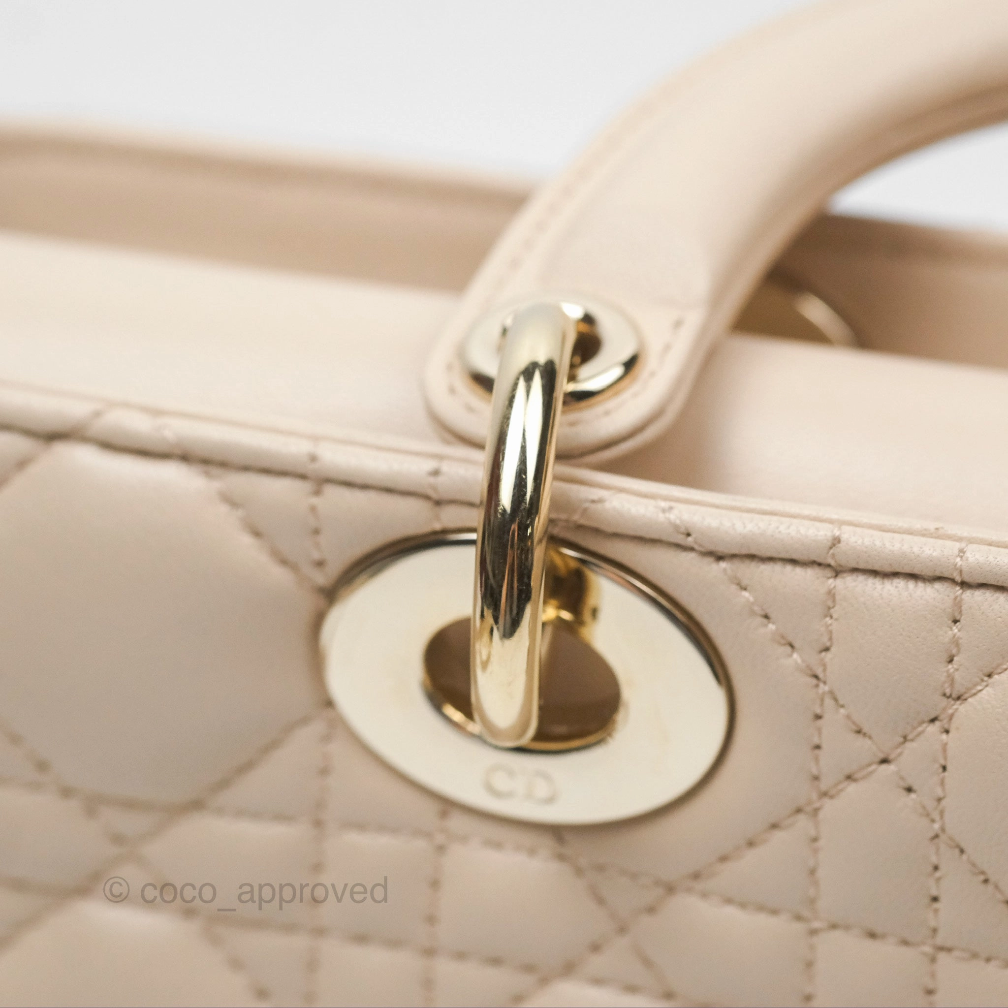 Christian Dior Medium Lady D-Joy Bag Beige Lambskin Cannage Gold Hardware