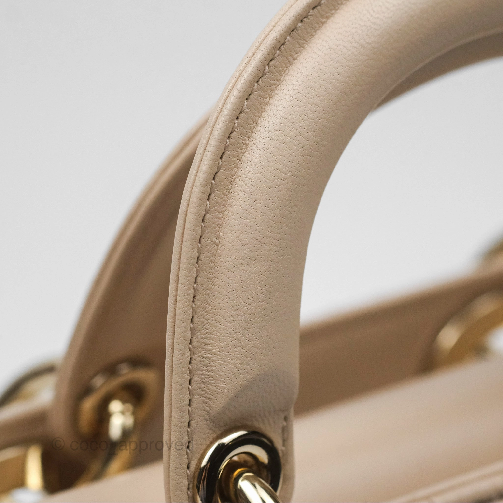 Christian Dior Medium Lady D-Joy Bag Beige Lambskin Cannage Gold Hardware