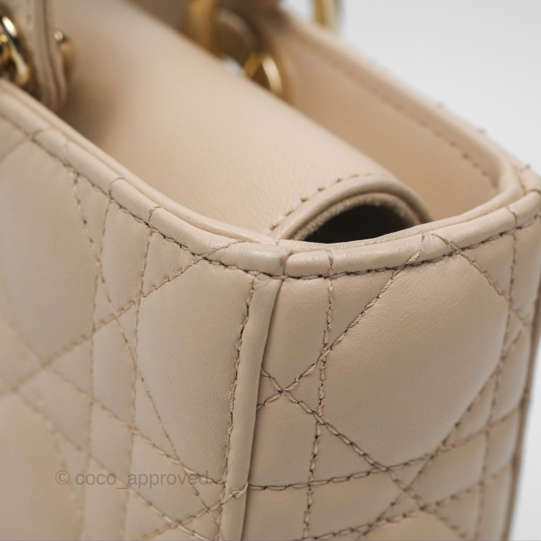 Christian Dior Medium Lady D-Joy Bag Beige Lambskin Cannage Gold Hardware