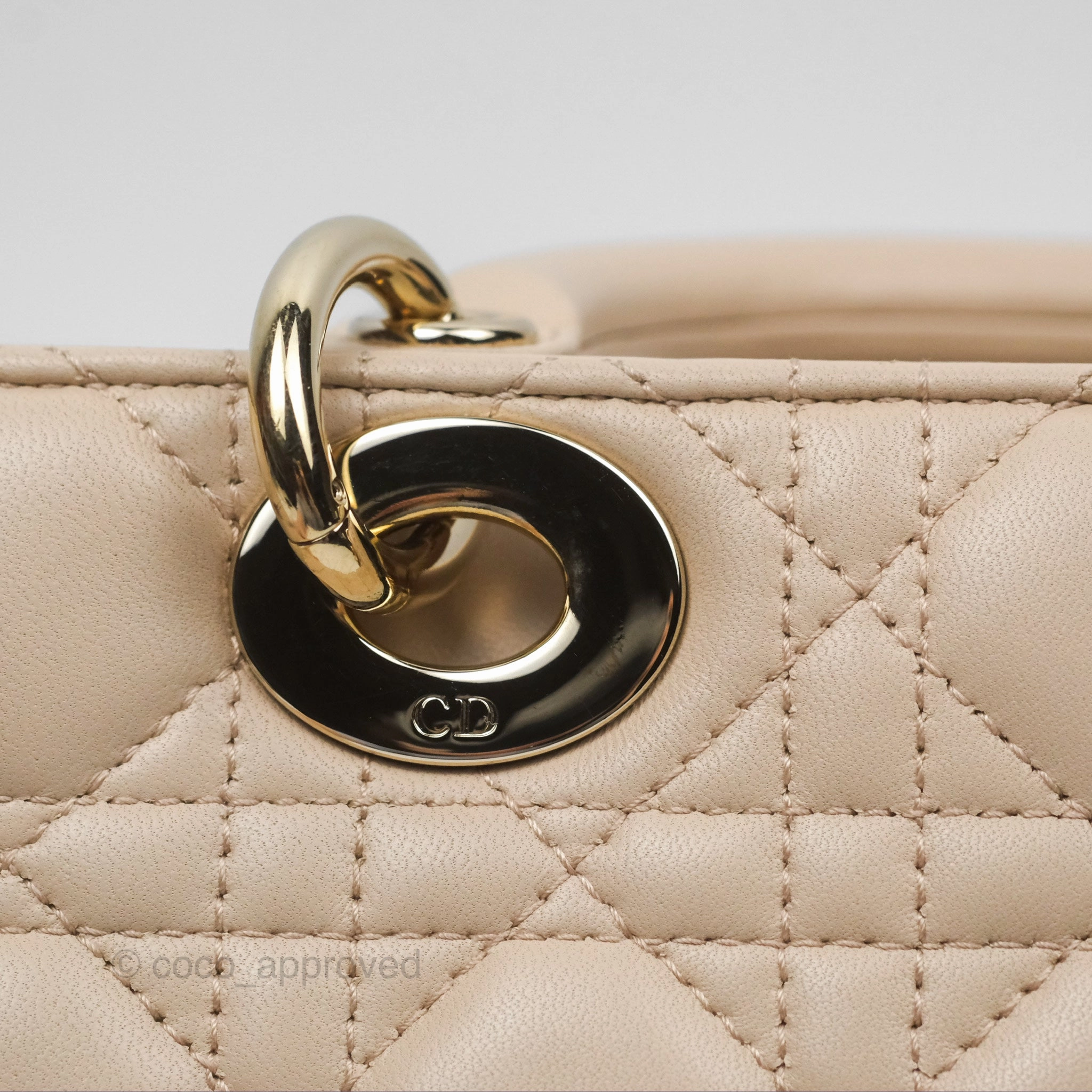 Christian Dior Medium Lady D-Joy Bag Beige Lambskin Cannage Gold Hardware