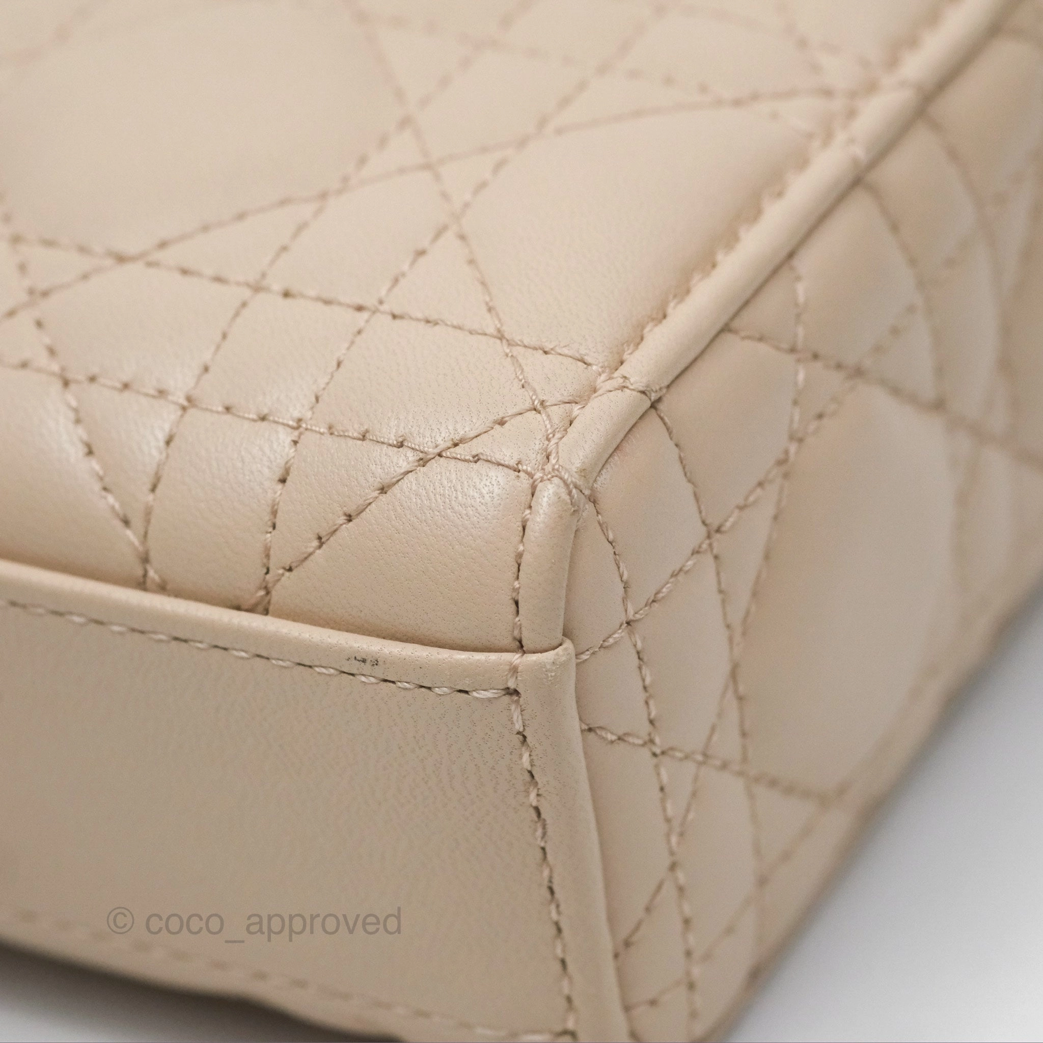 Christian Dior Medium Lady D-Joy Bag Beige Lambskin Cannage Gold Hardware