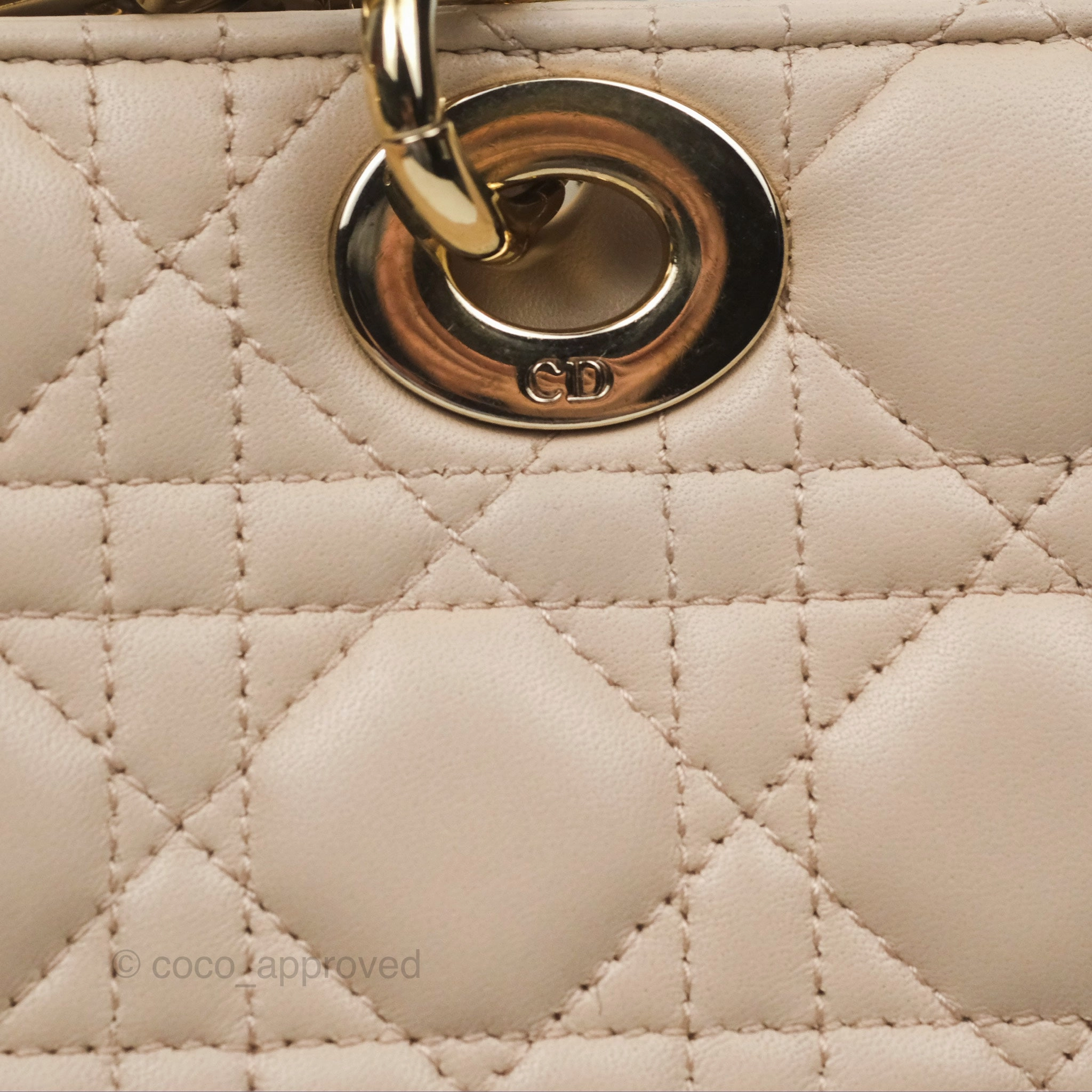 Christian Dior Medium Lady D-Joy Bag Beige Lambskin Cannage Gold Hardware