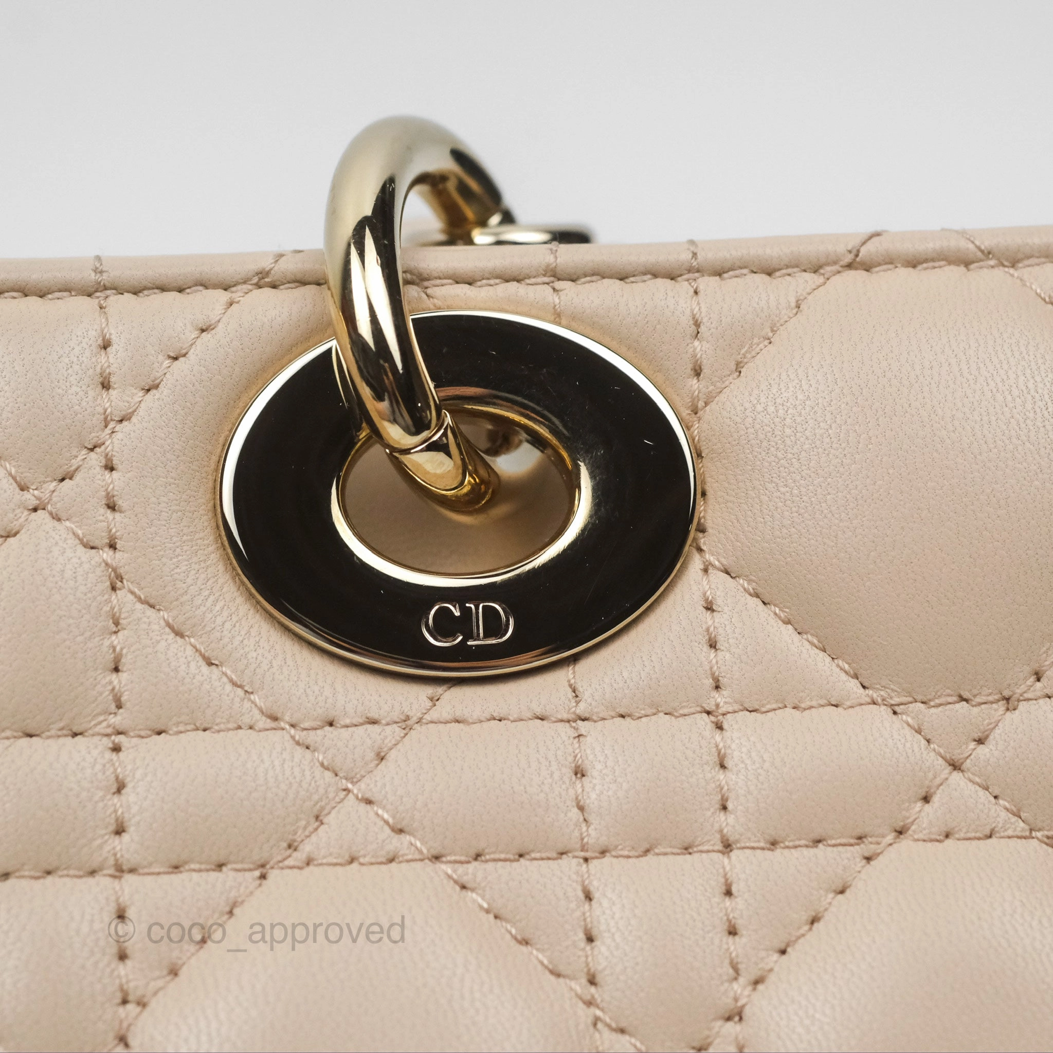 Christian Dior Medium Lady D-Joy Bag Beige Lambskin Cannage Gold Hardware