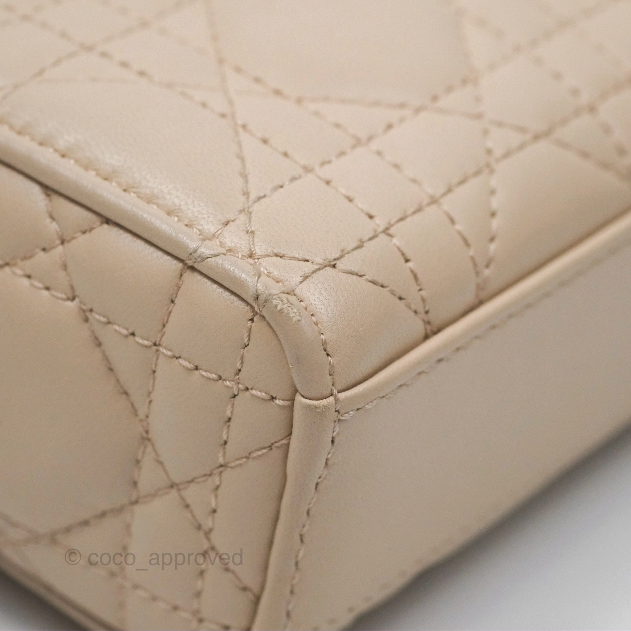 Christian Dior Medium Lady D-Joy Bag Beige Lambskin Cannage Gold Hardware