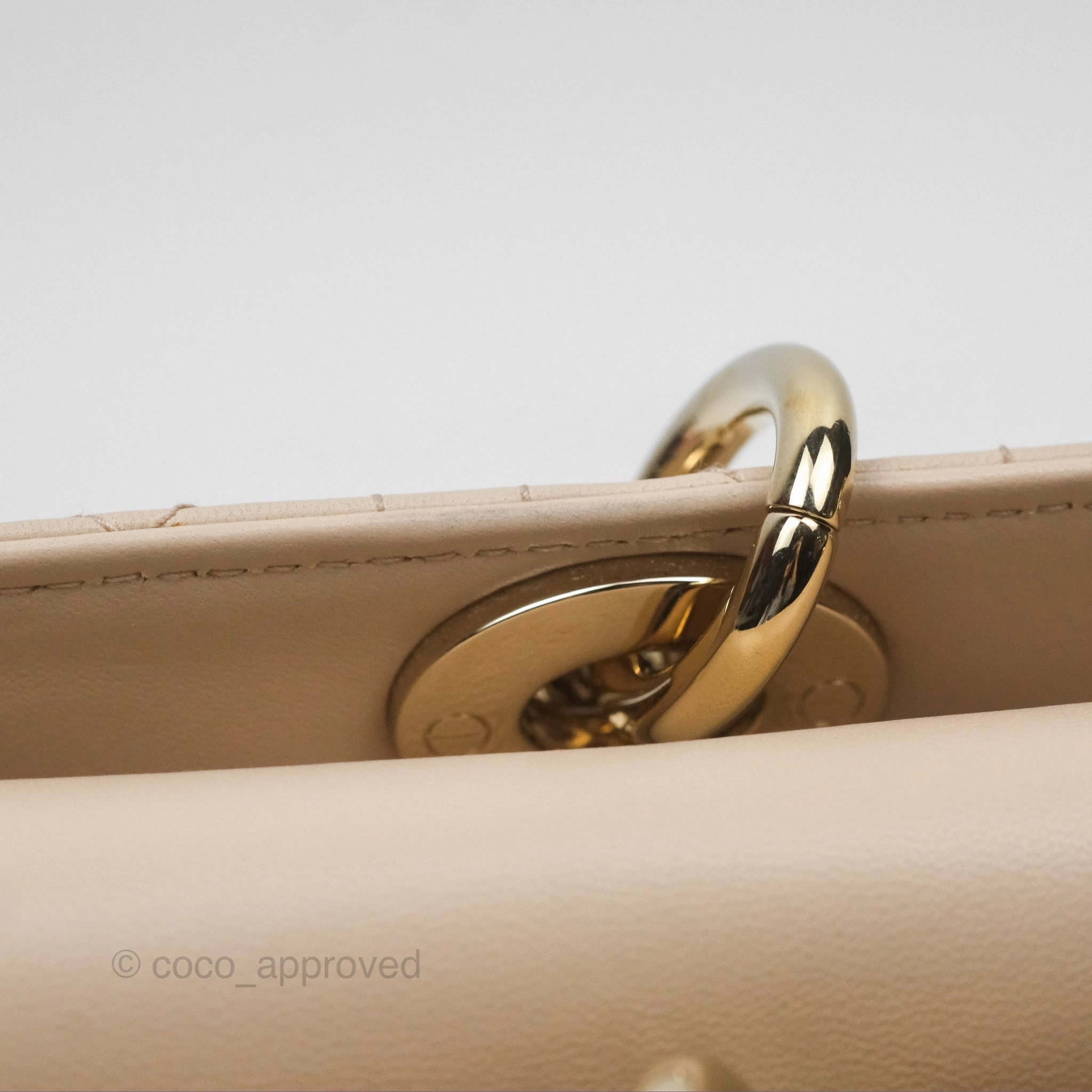 Christian Dior Medium Lady D-Joy Bag Beige Lambskin Cannage Gold Hardware