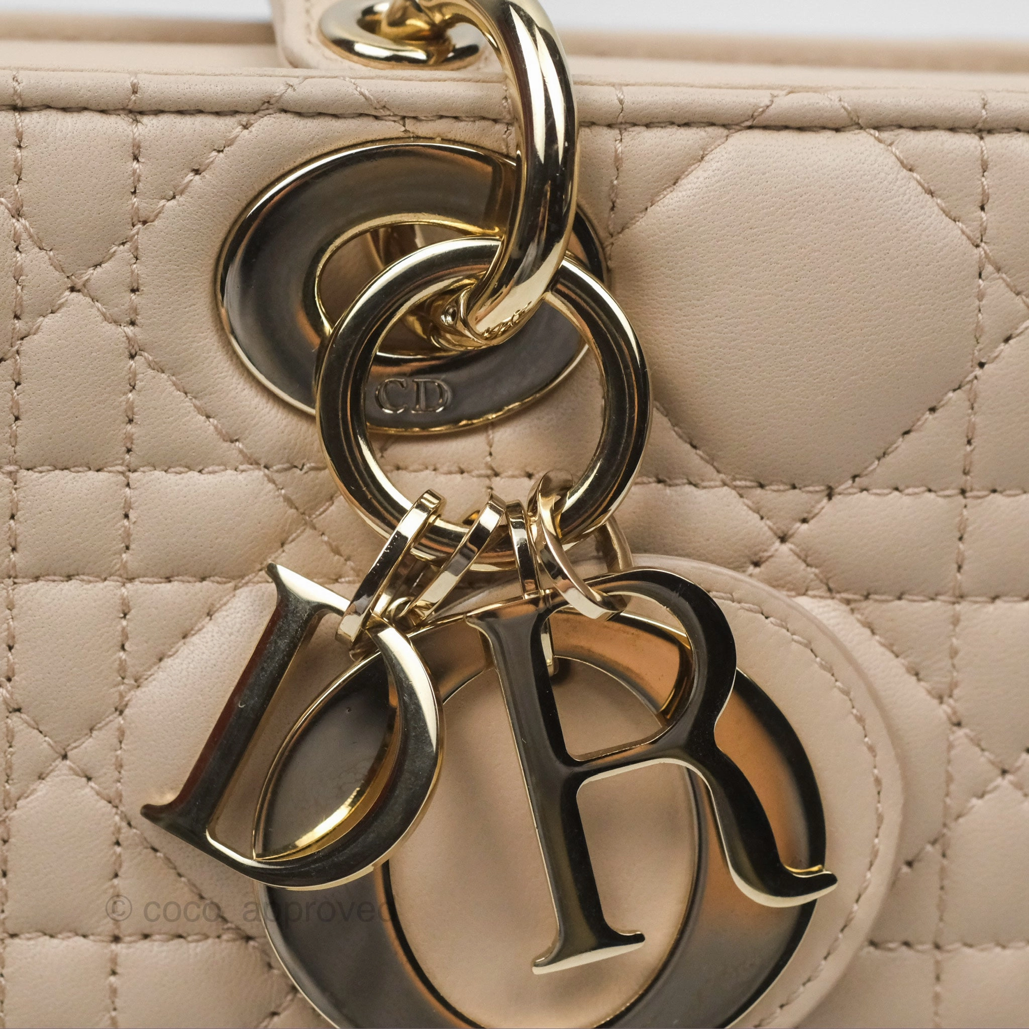 Christian Dior Medium Lady D-Joy Bag Beige Lambskin Cannage Gold Hardware