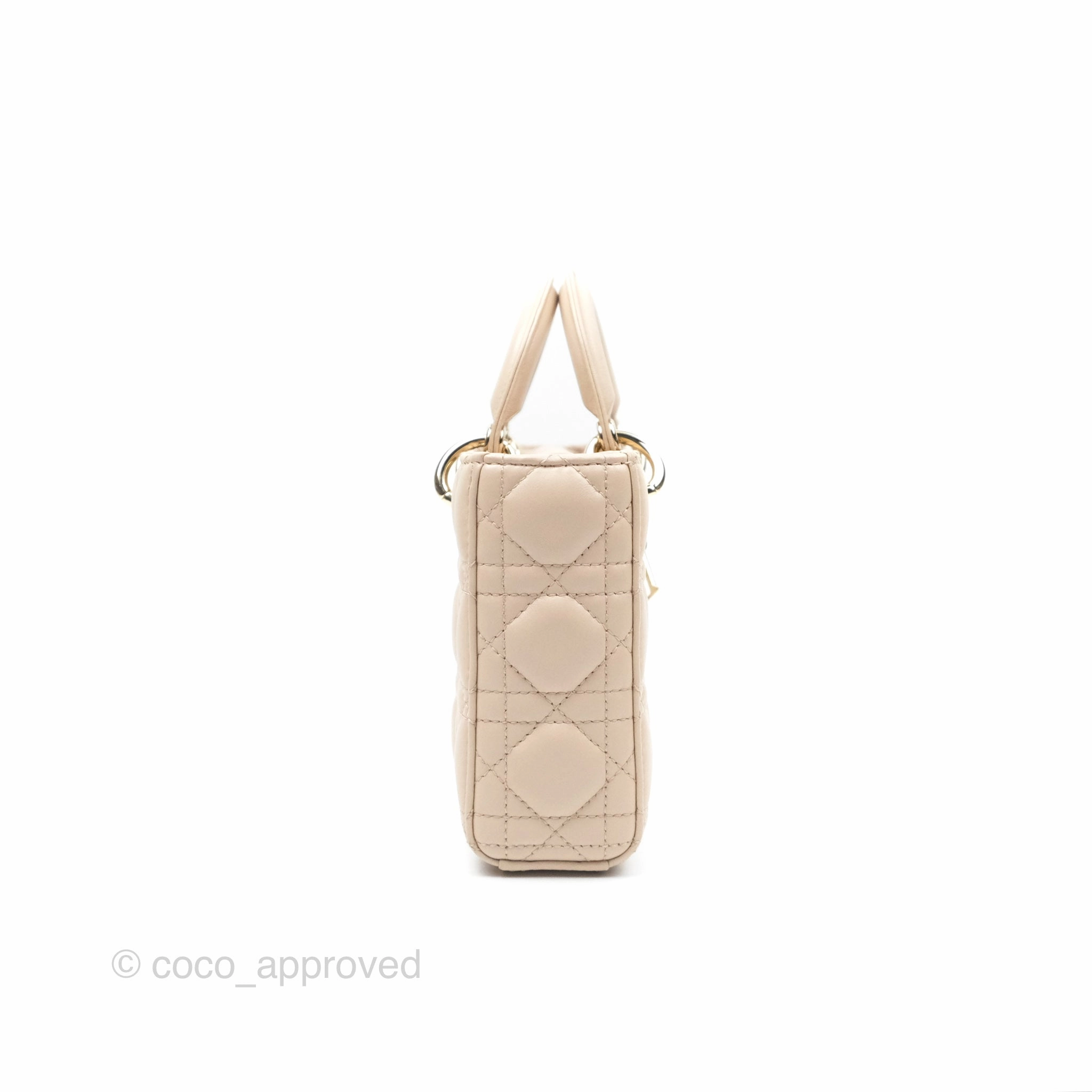 Christian Dior Medium Lady D-Joy Bag Beige Lambskin Cannage Gold Hardware