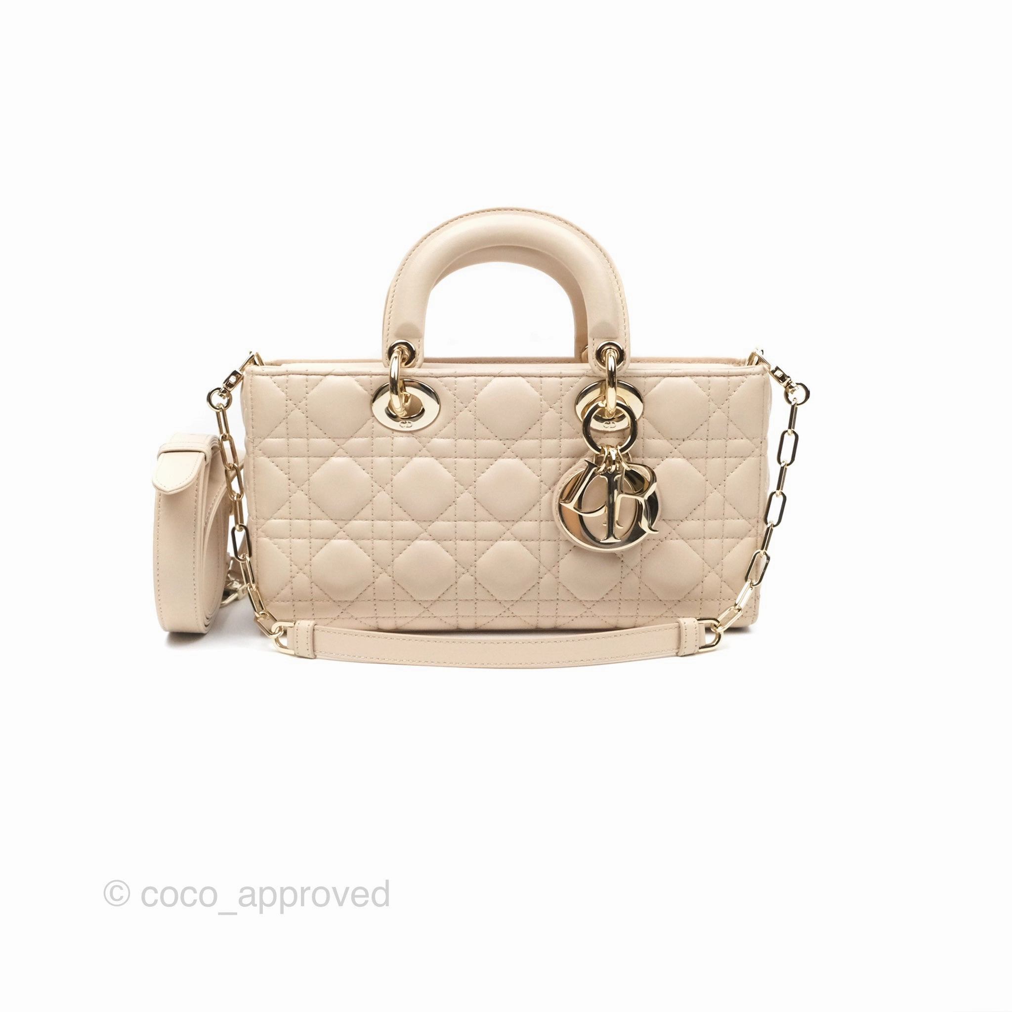 Christian Dior Medium Lady D-Joy Bag Beige Lambskin Cannage Gold Hardware