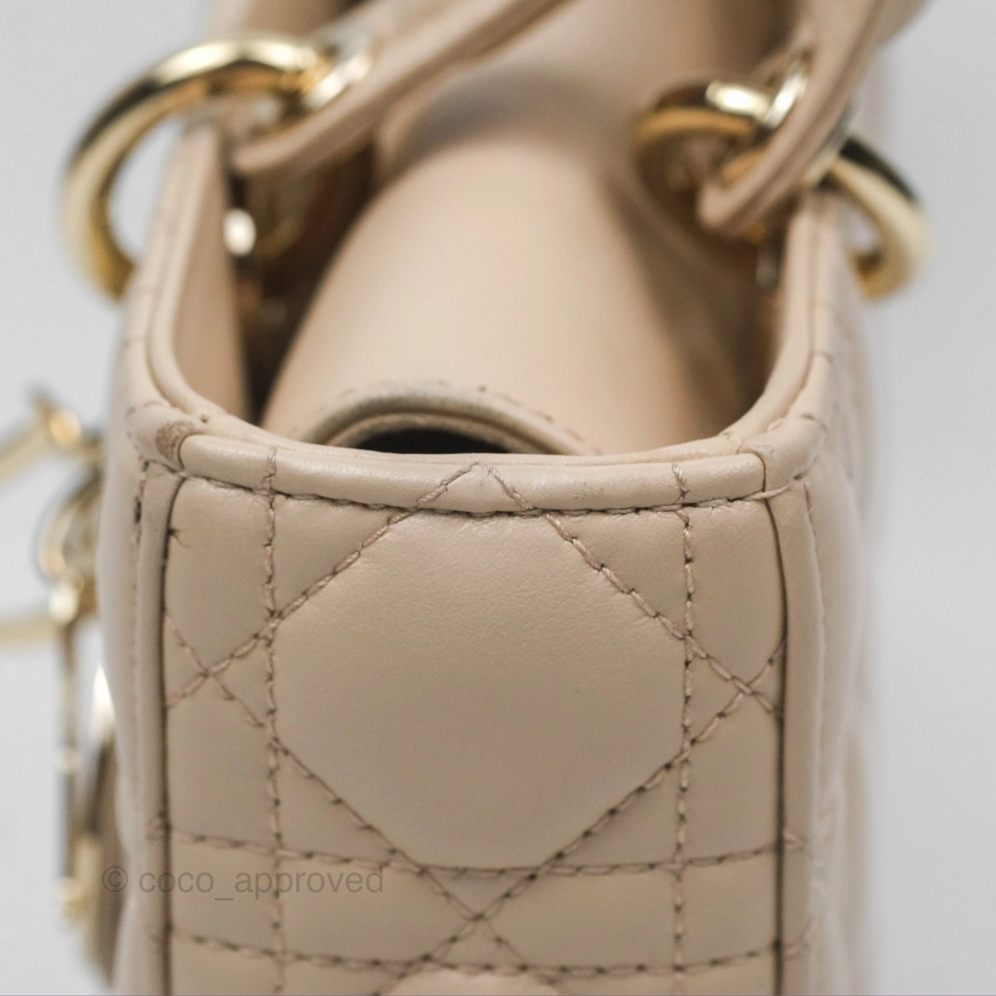 Christian Dior Medium Lady D-Joy Bag Beige Lambskin Cannage Gold Hardware