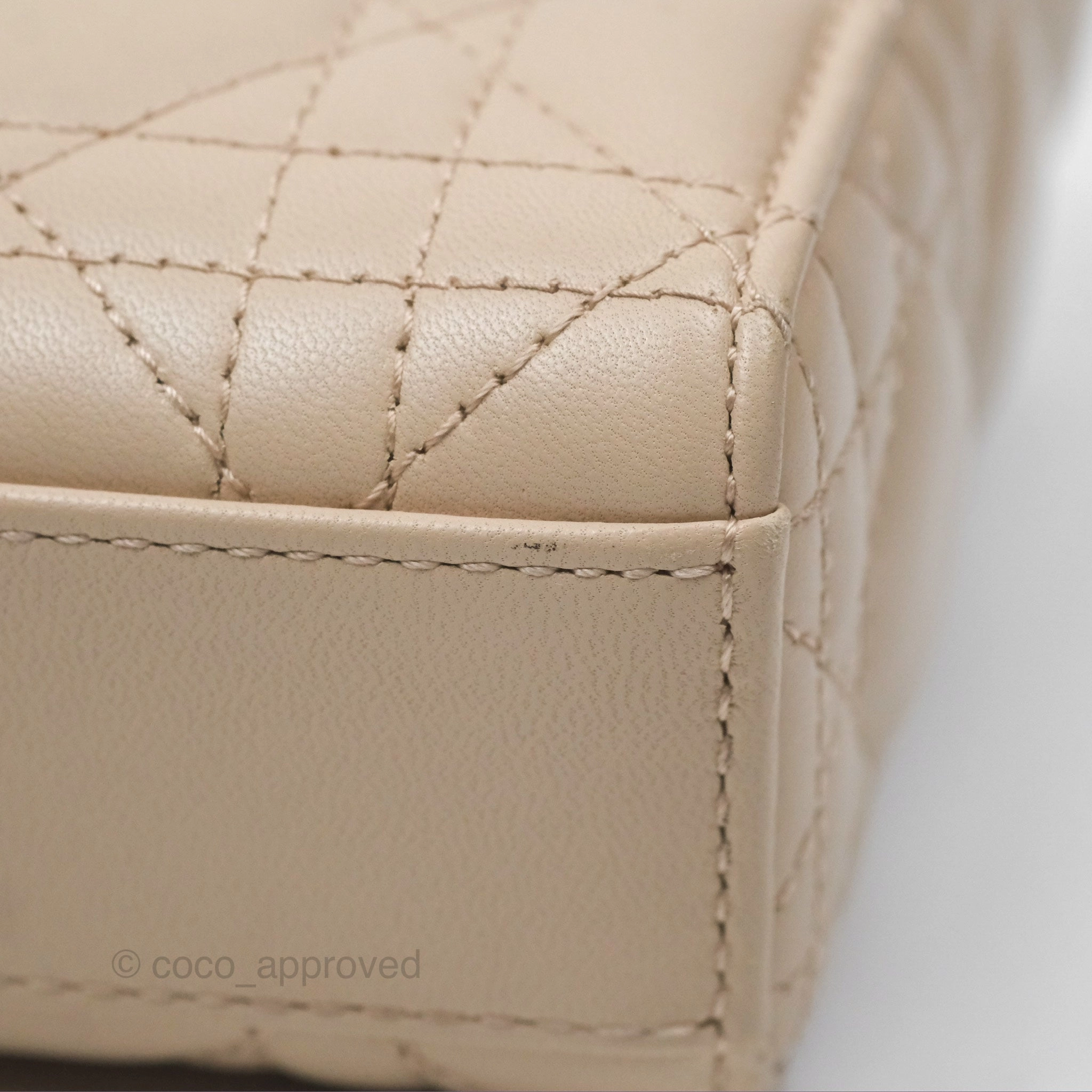 Christian Dior Medium Lady D-Joy Bag Beige Lambskin Cannage Gold Hardware