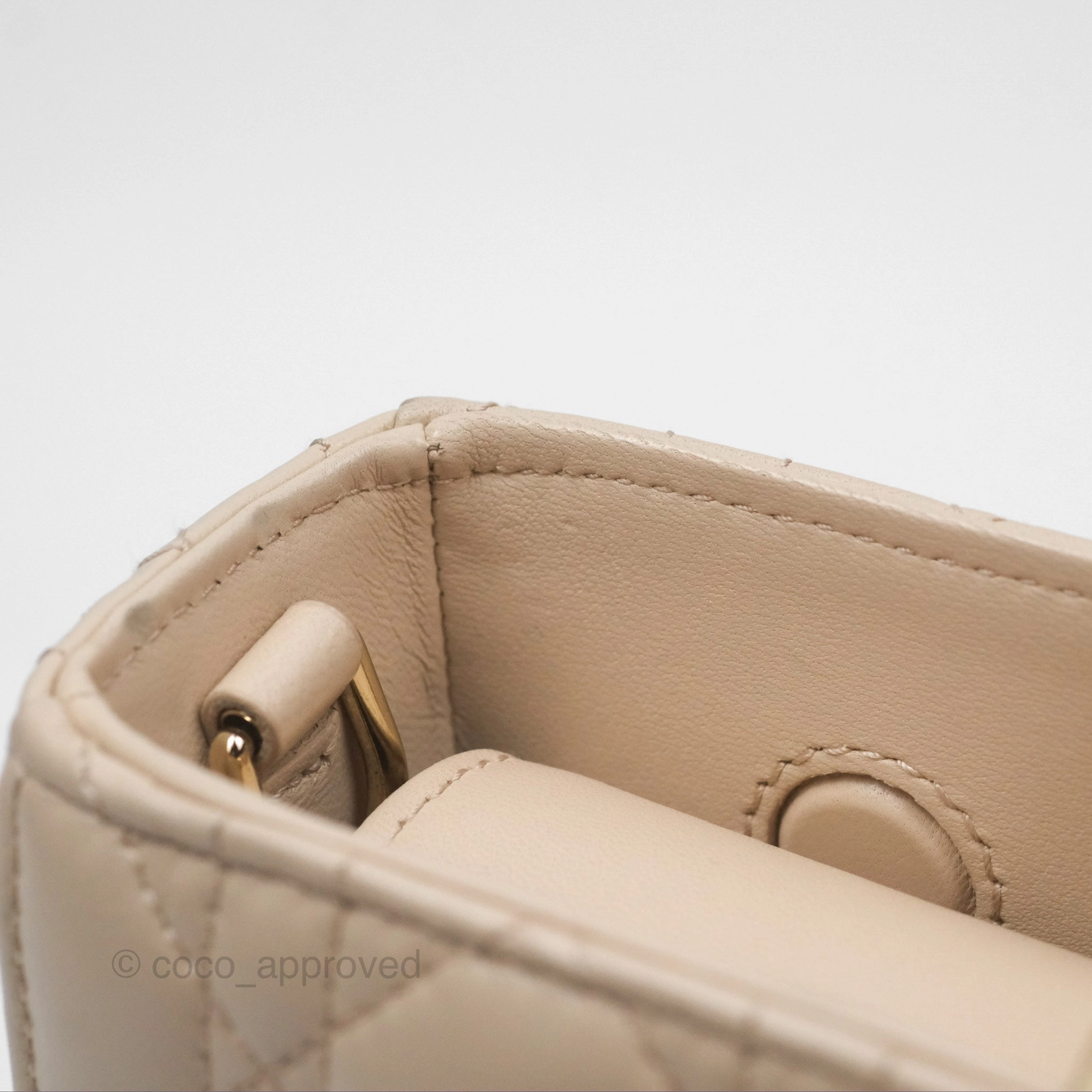 Christian Dior Medium Lady D-Joy Bag Beige Lambskin Cannage Gold Hardware