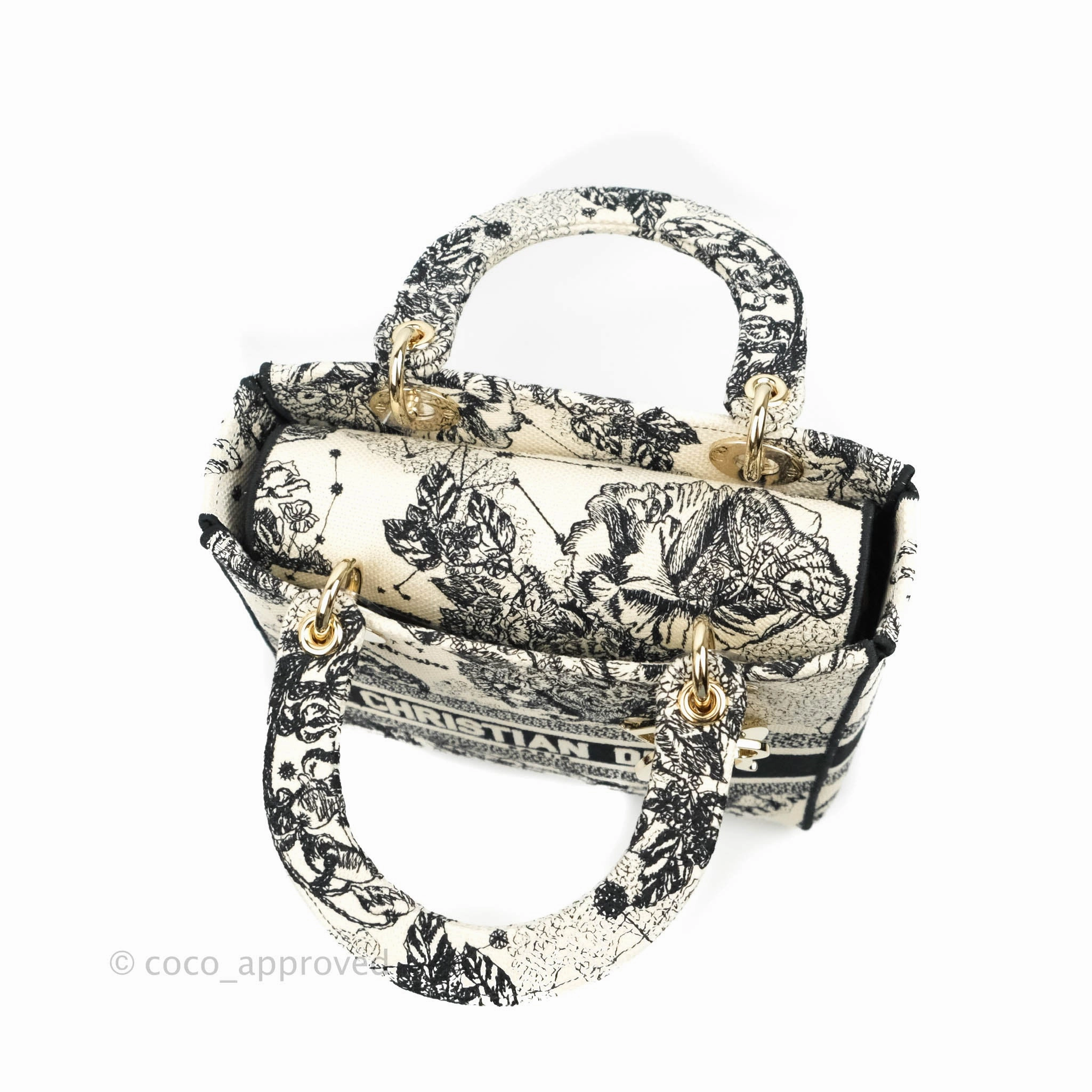 Christian Dior Medium Lady D-Lite Toile de Jouy Zodiac Embroidery Gold Hardware