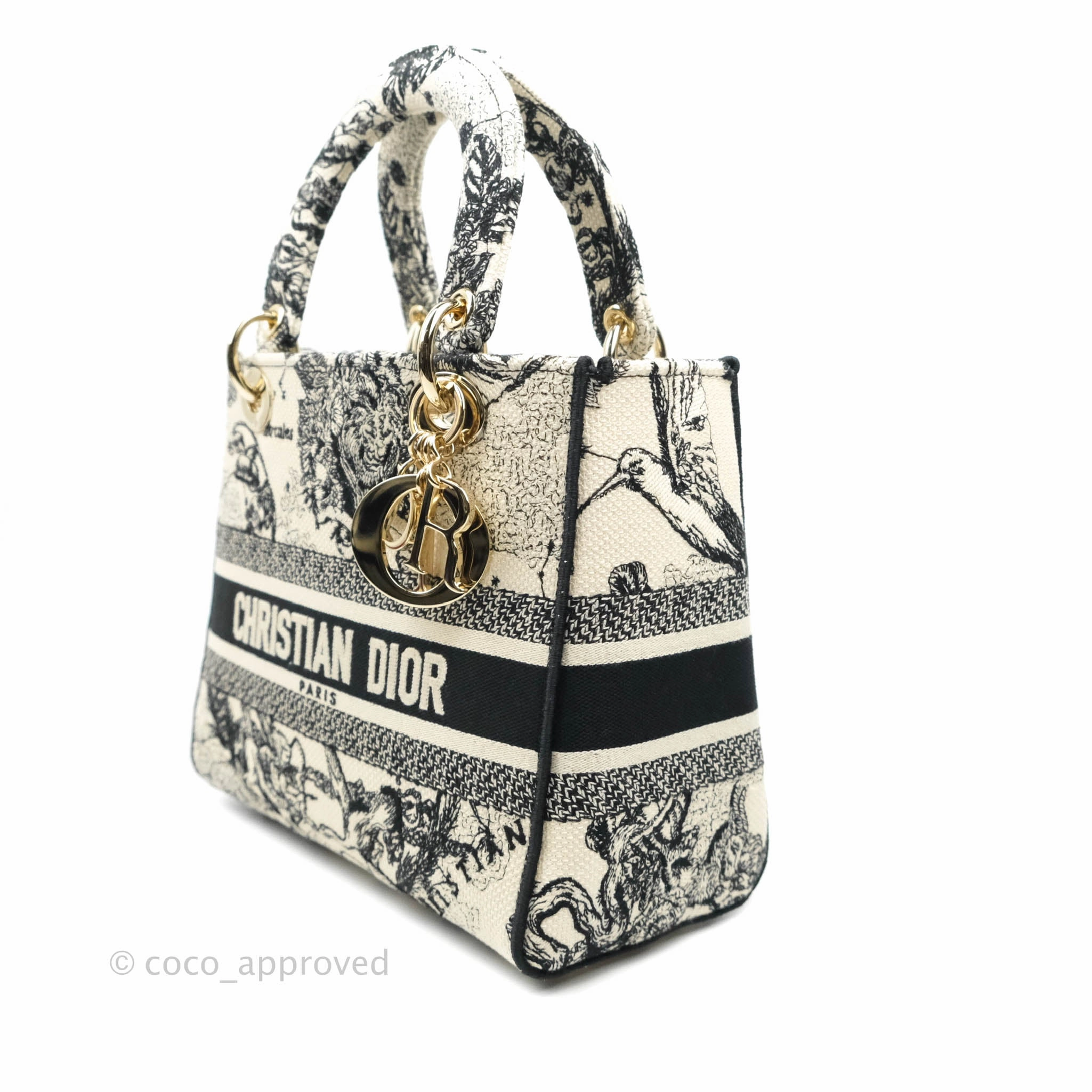Christian Dior Medium Lady D-Lite Toile de Jouy Zodiac Embroidery Gold Hardware