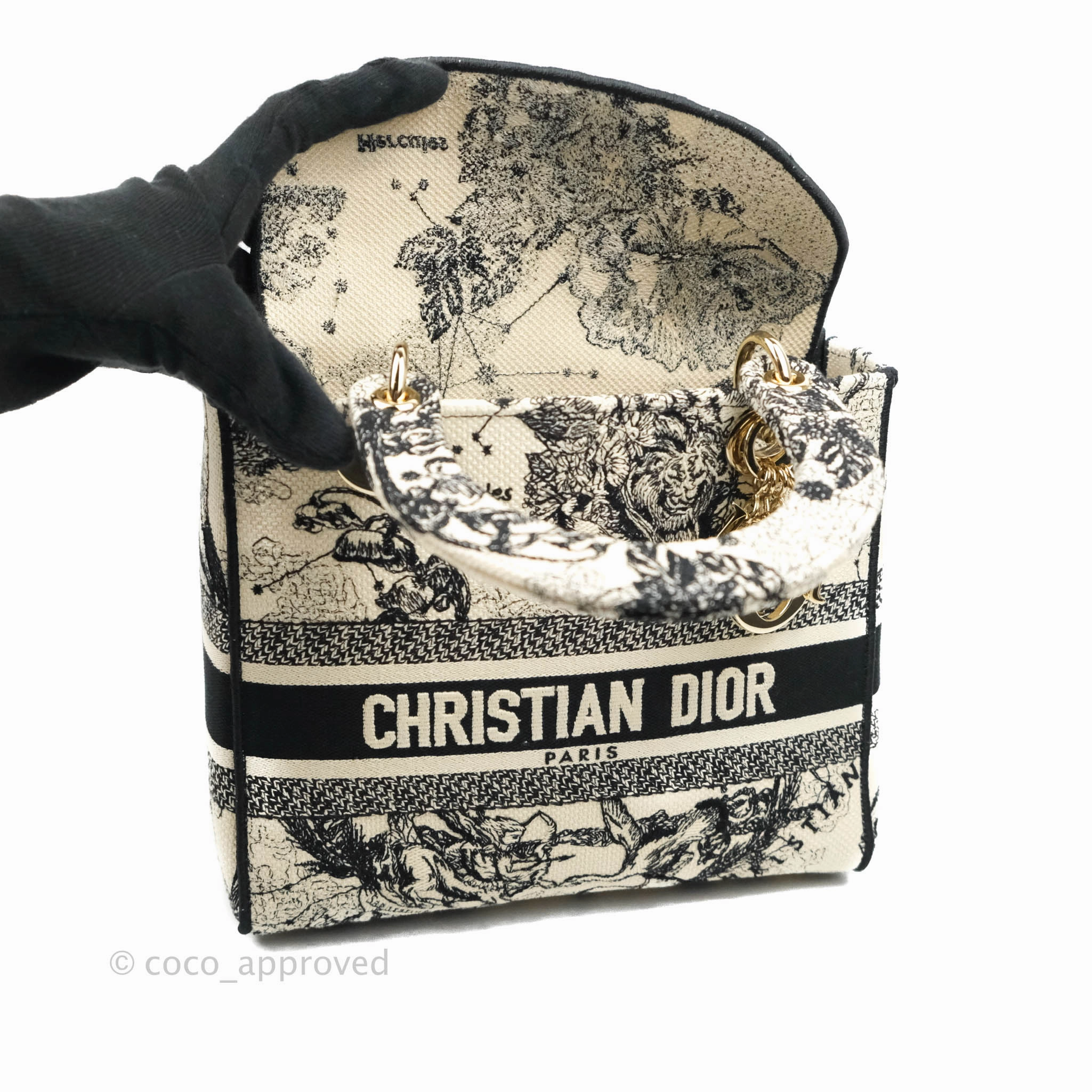 Christian Dior Medium Lady D-Lite Toile de Jouy Zodiac Embroidery Gold Hardware