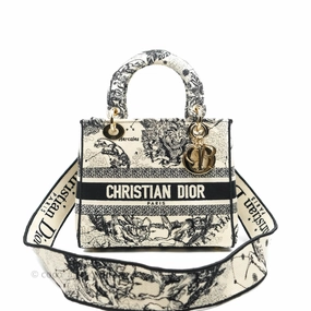 Christian Dior Medium Lady D-Lite Toile de Jouy Zodiac Embroidery Gold Hardware