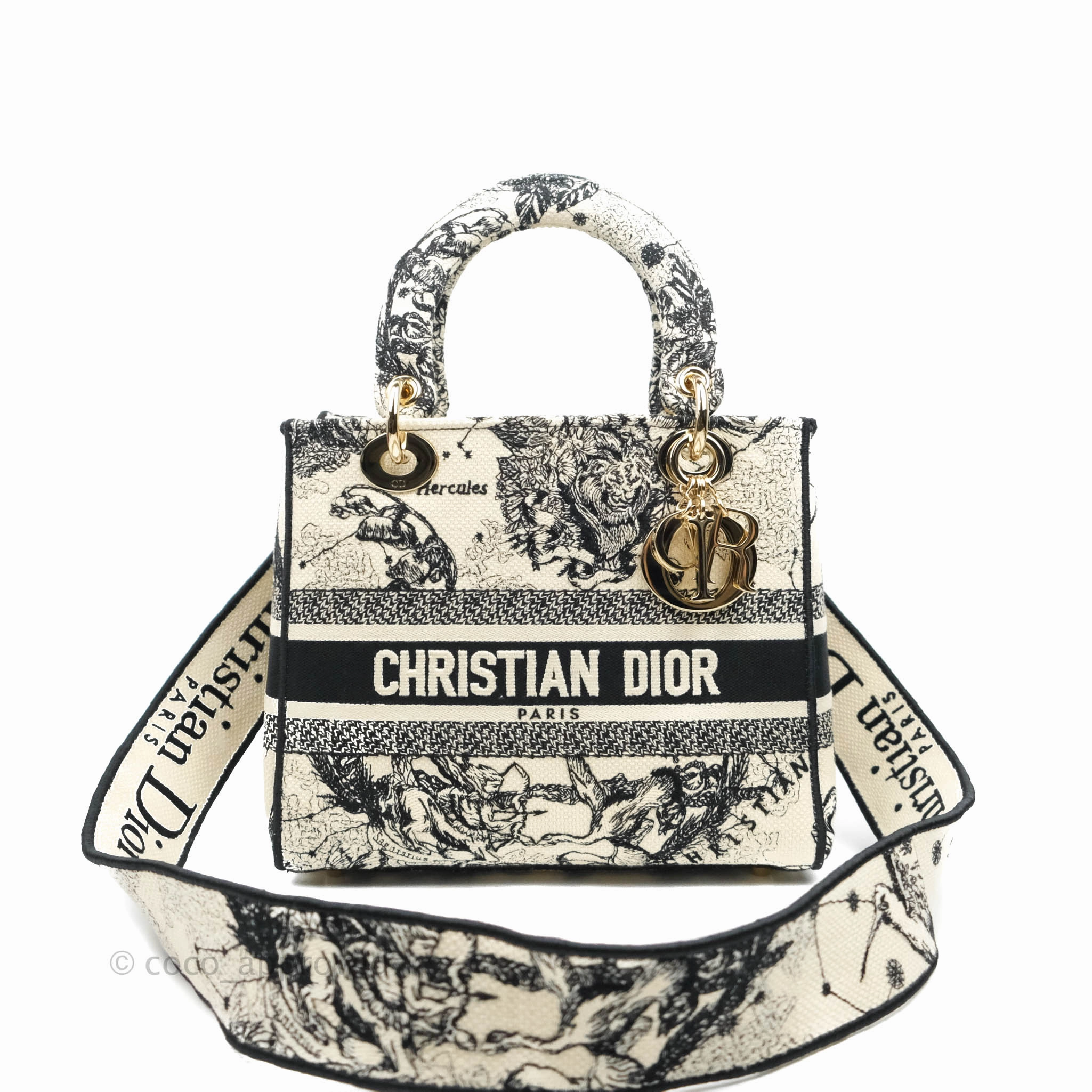 Christian Dior Medium Lady D-Lite Toile de Jouy Zodiac Embroidery Gold Hardware