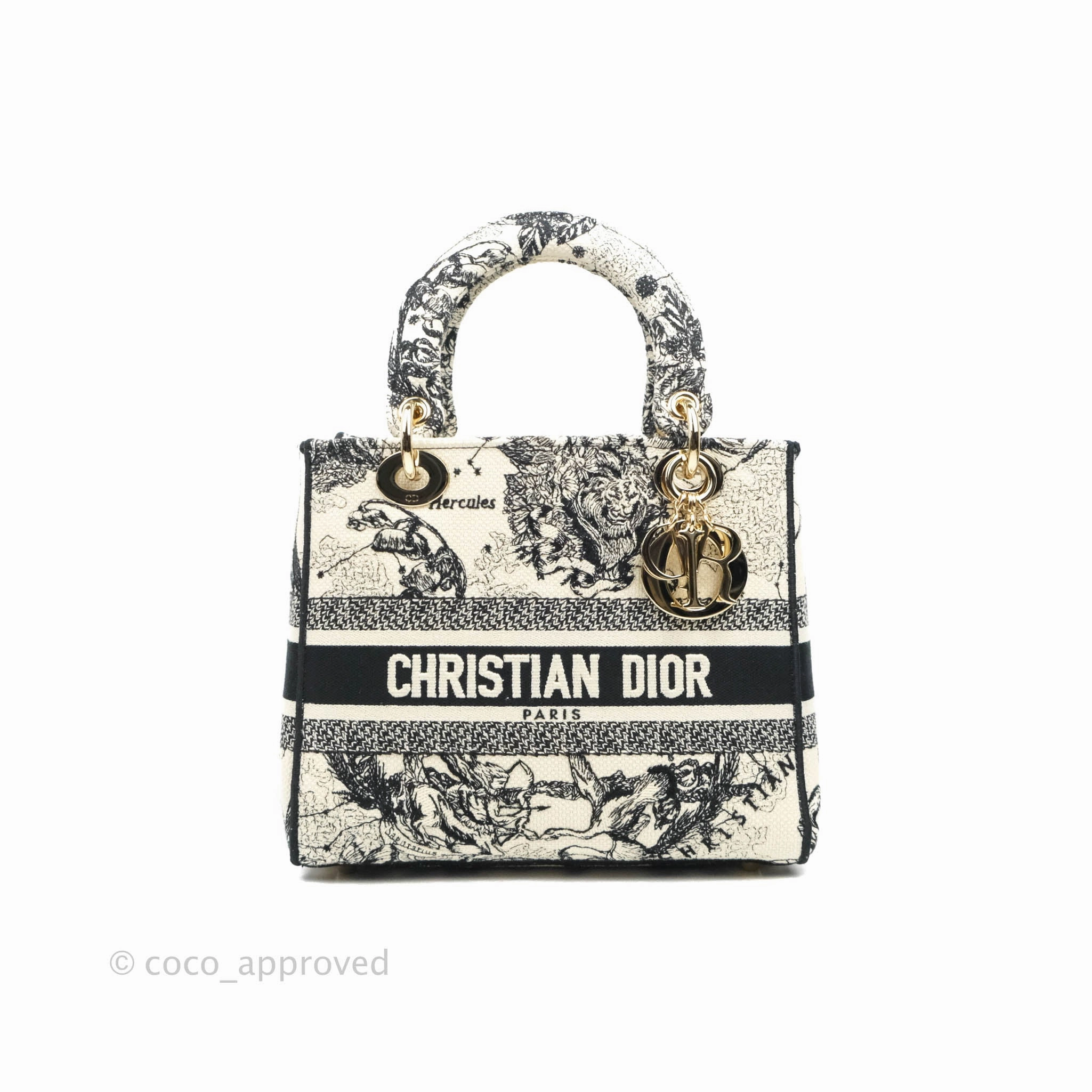 Christian Dior Medium Lady D-Lite Toile de Jouy Zodiac Embroidery Gold Hardware