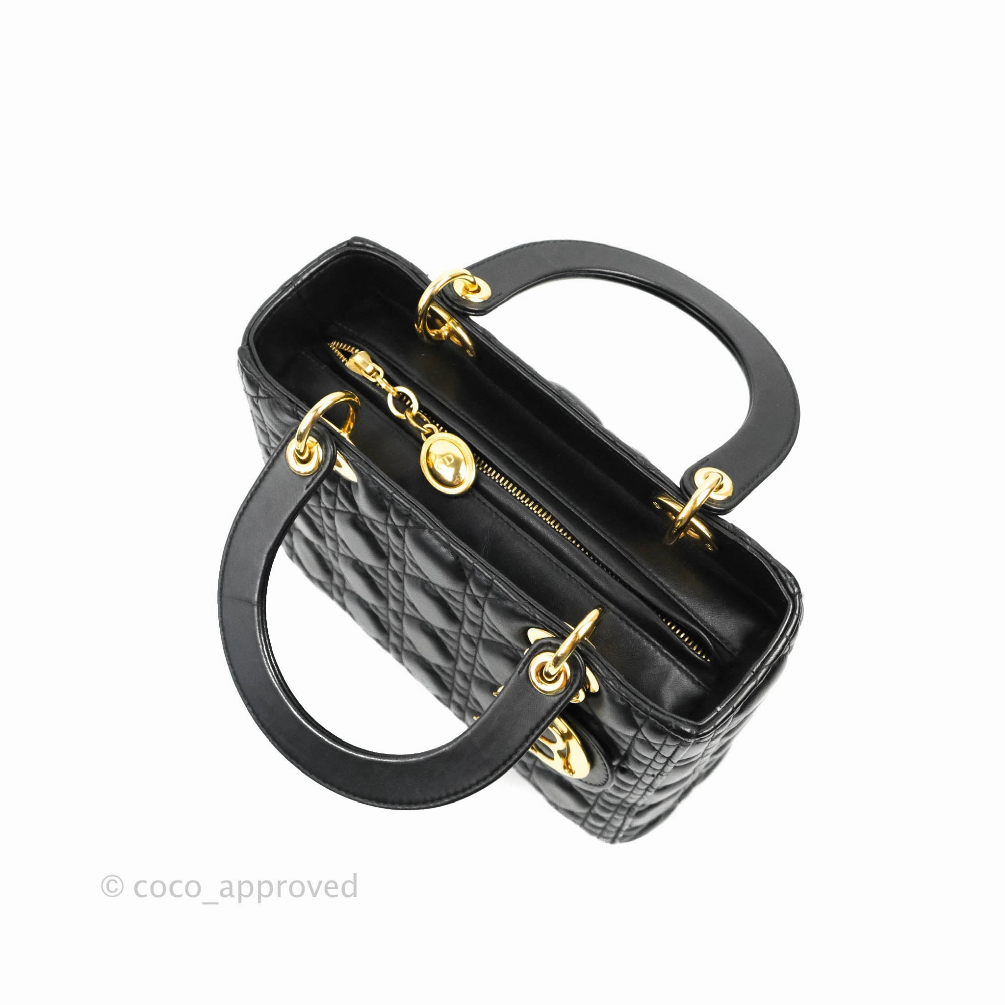 Christian Dior Medium Lady Dior Black Lambskin Gold Hardware